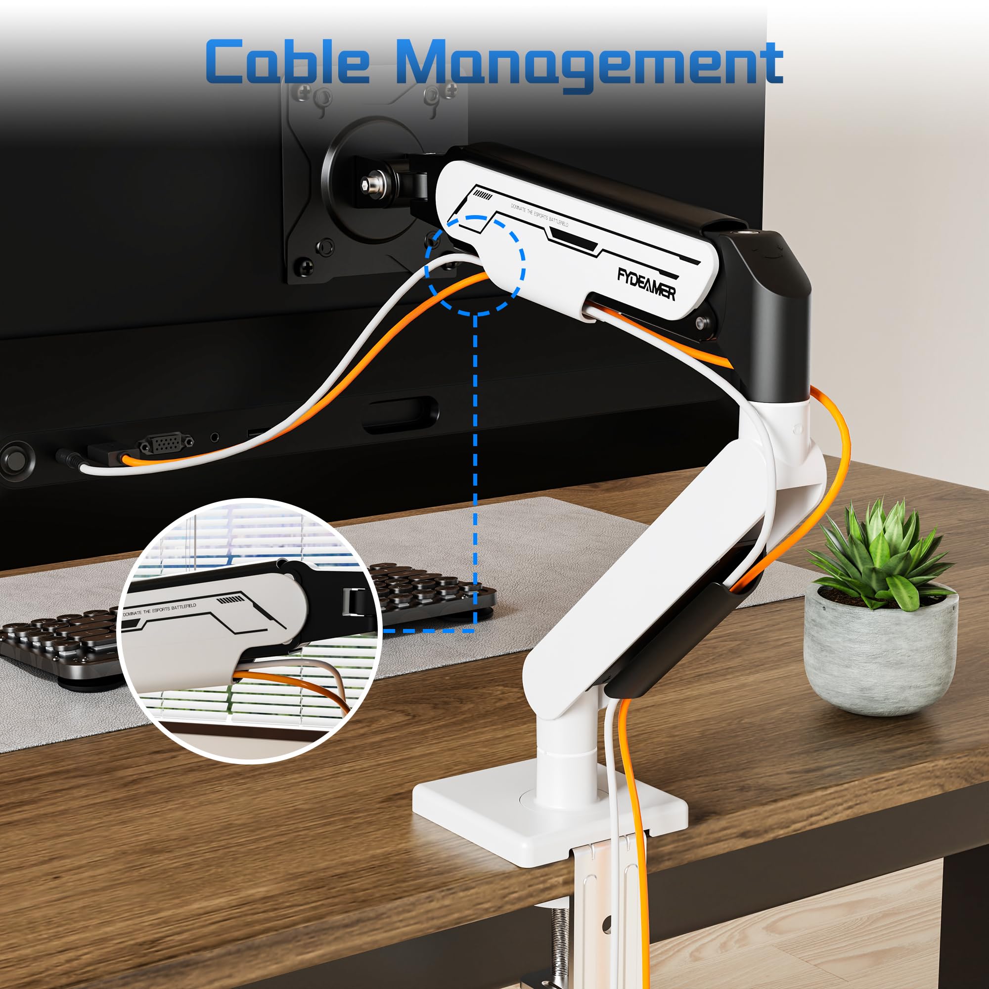 Fydeamer Braccio singolo per monitor, resistente supporto a molla a gas per schermi da 17-32 pollici fino a 9 kg, supporto da scrivania regolabile con movimento completo con compatibilità VESA 75 x 75