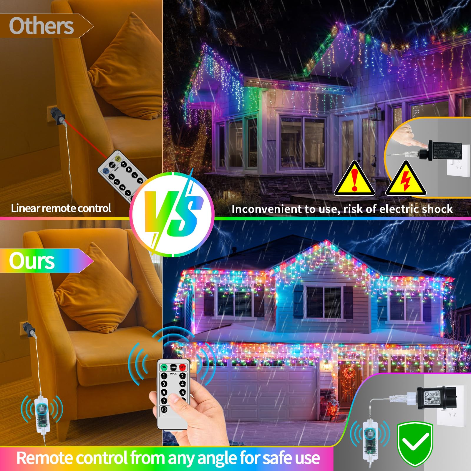 3 IN1 Luci di Natale da Esterno, 20m+5m 660LED Luci Natalizie da Esterno Cascata con Telecomando Timer 8 Modalità, IP65 Impermeabile Luci di Natale per Bordo Tetto Balcone Natalizia