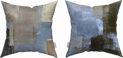 Miniatura 5 de Juego de 4 fundas de almohada de lino azul y beige, gris y marrón, arte abstracto, fundas de almohada decorativas para decoración del hogar, fundas