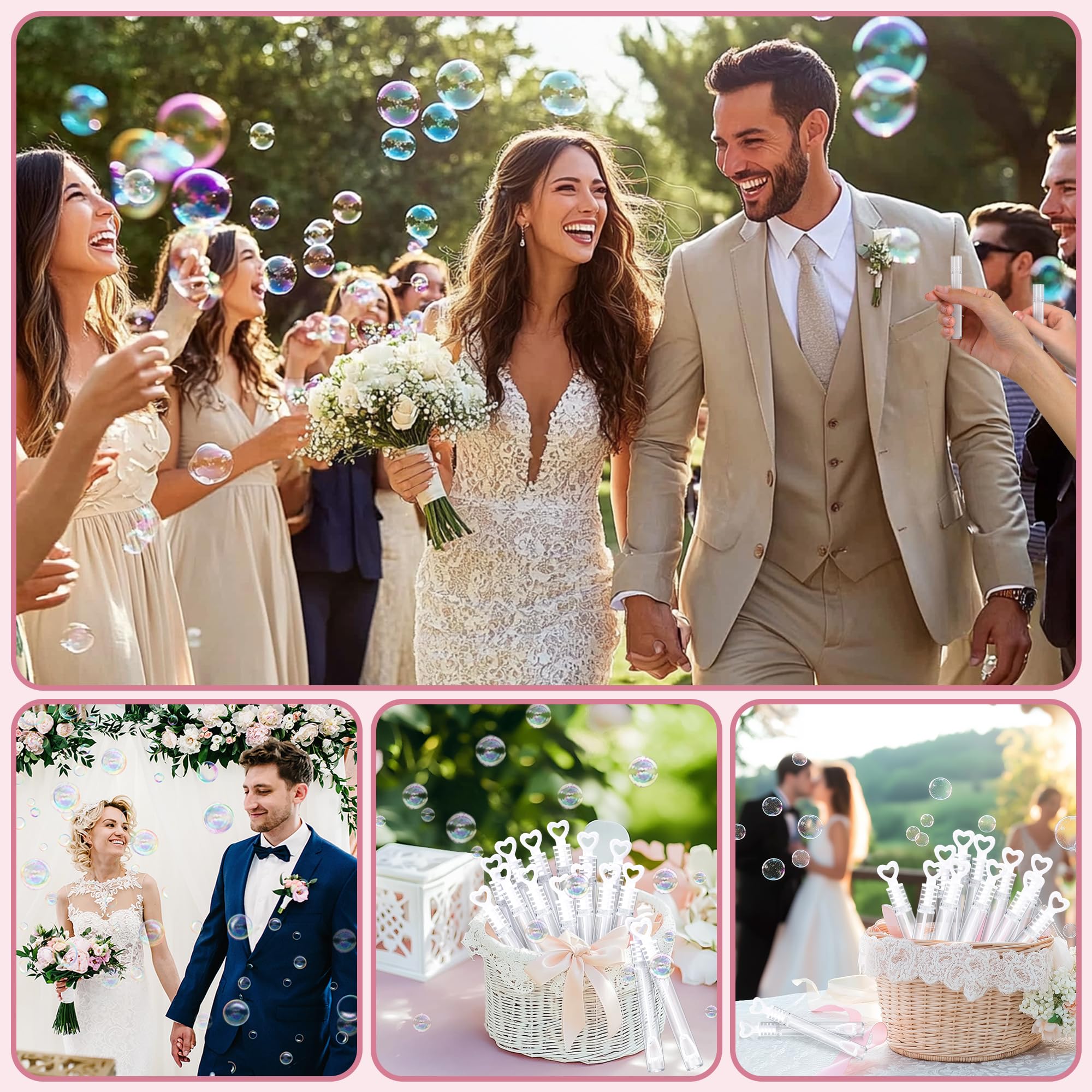 COZCLAM 80 Pezzi Bolle di Sapone per Matrimonio - Perfette Come Regali per Gli Invitati & Decorazioni Matrimonio, Wedding Bubbles con Manico Forma di Cuore per Battesimi, San Valentino