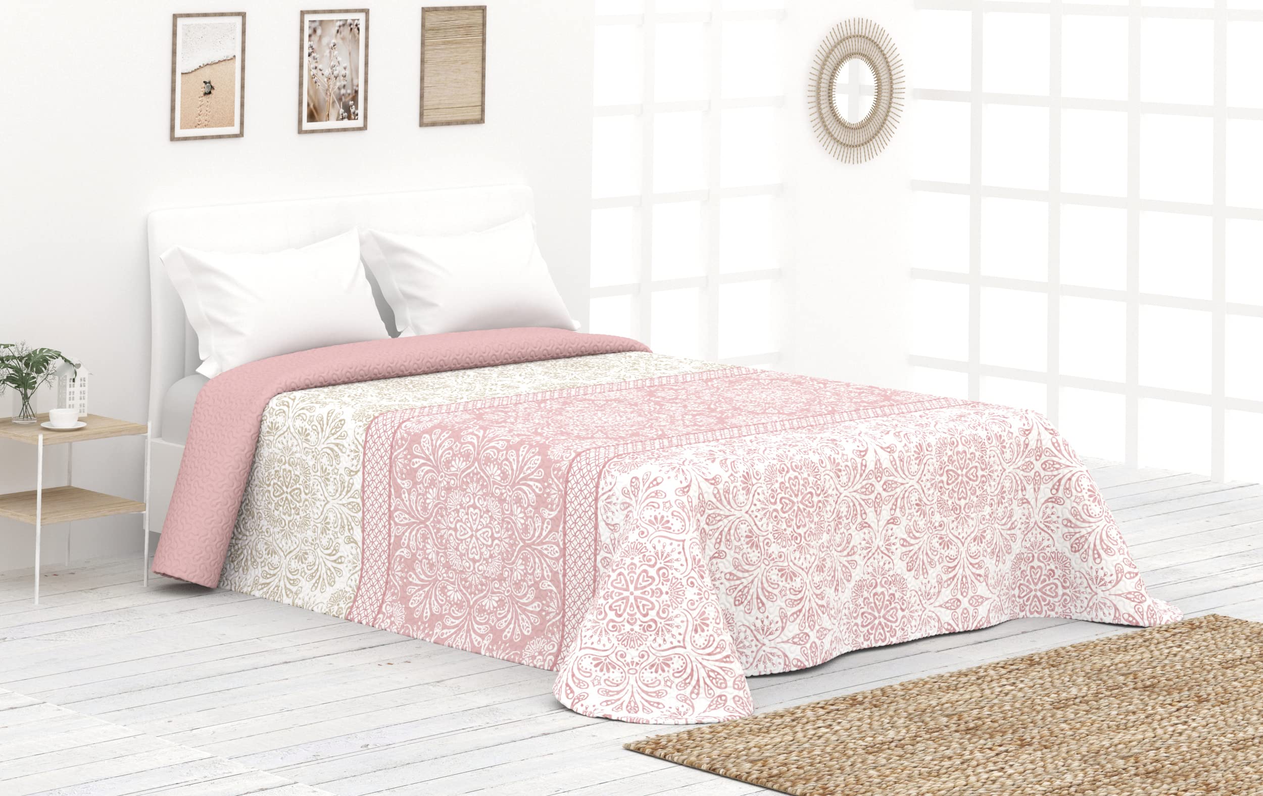 Victorio & Lucchino Colcha Fina de Verano y Primavera Sin Cojines. Ligera Colcha cubrecama de Microfibra. (Cama 135 cm, Mandala - Rosa)