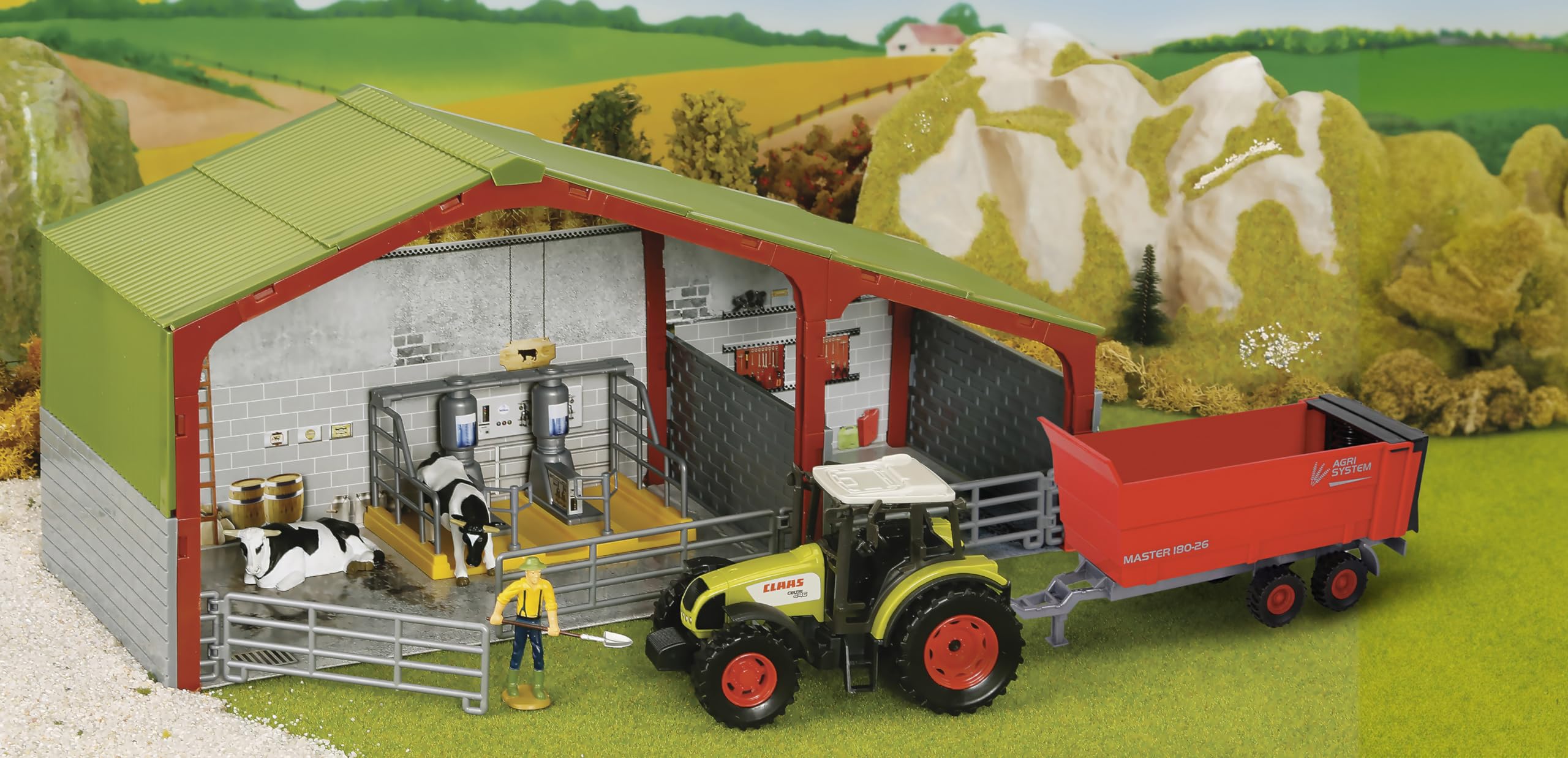 STARLUX – Coffret Ferme La laiterie - avec Tracteur Claas Celtis 446, Remorque Citerne et Accessoires – Echelle 1/32 – Gamme Ferme – Dès 3 Ans – 802165