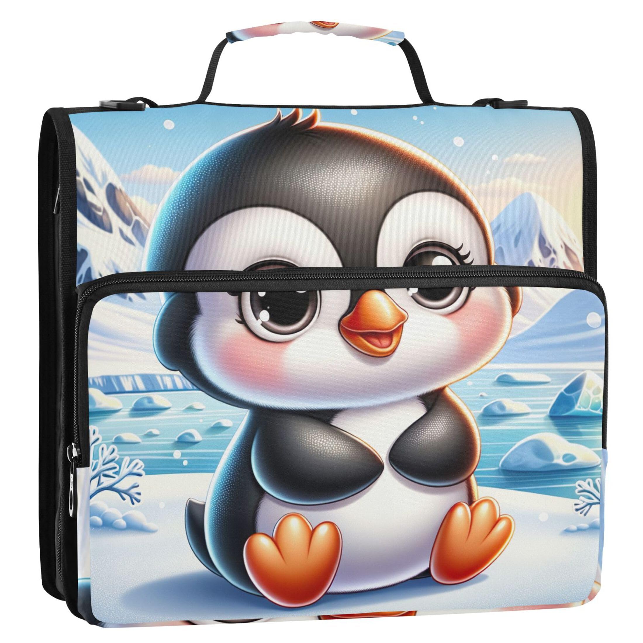 1.5 Inch 3 Ring Binders Heavy Duty Cute Cartoon Penguin Zip up Binder Organizer School Binders Bag with Shoulder Strap Durable Portfolio & Case Ring Folder Holder — image 1