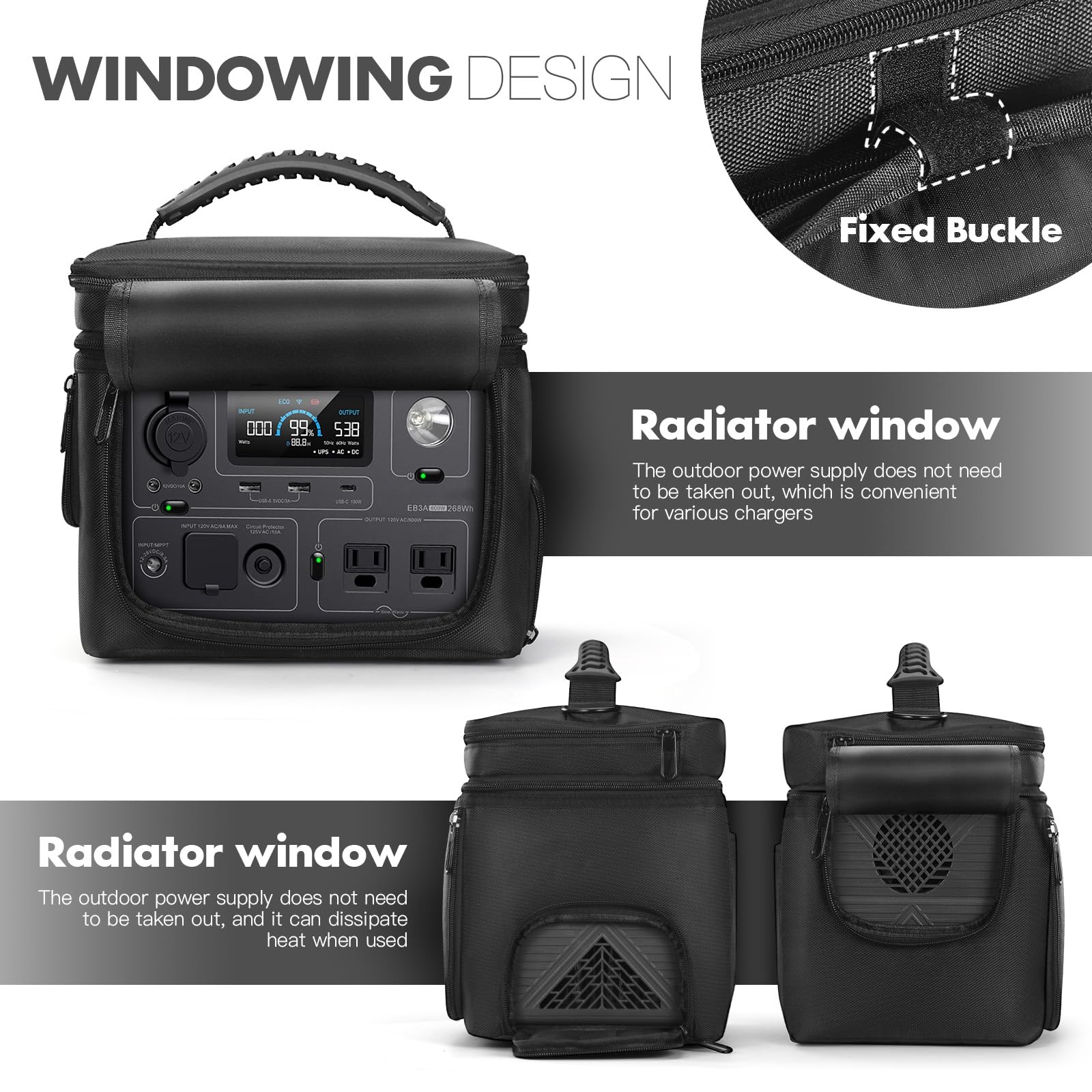 BLUETTI EB3A Elite 30 V2 borsa per il trasporto generatore solare con tasche a doppio strato