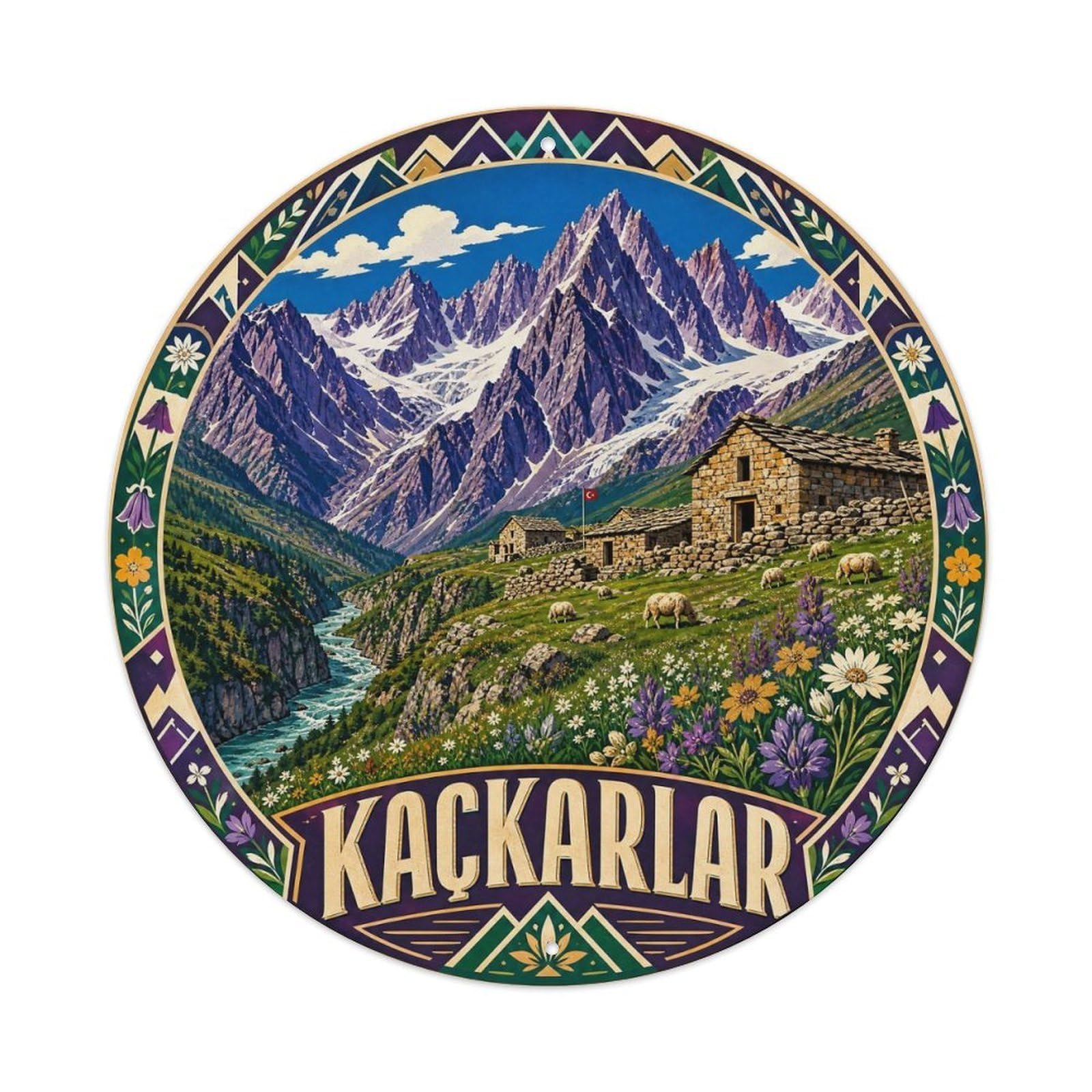 Olhnbad 8X8inch Style Artvin Kackar Mountains Anatolian Classic Graphic Metal Tin Sign