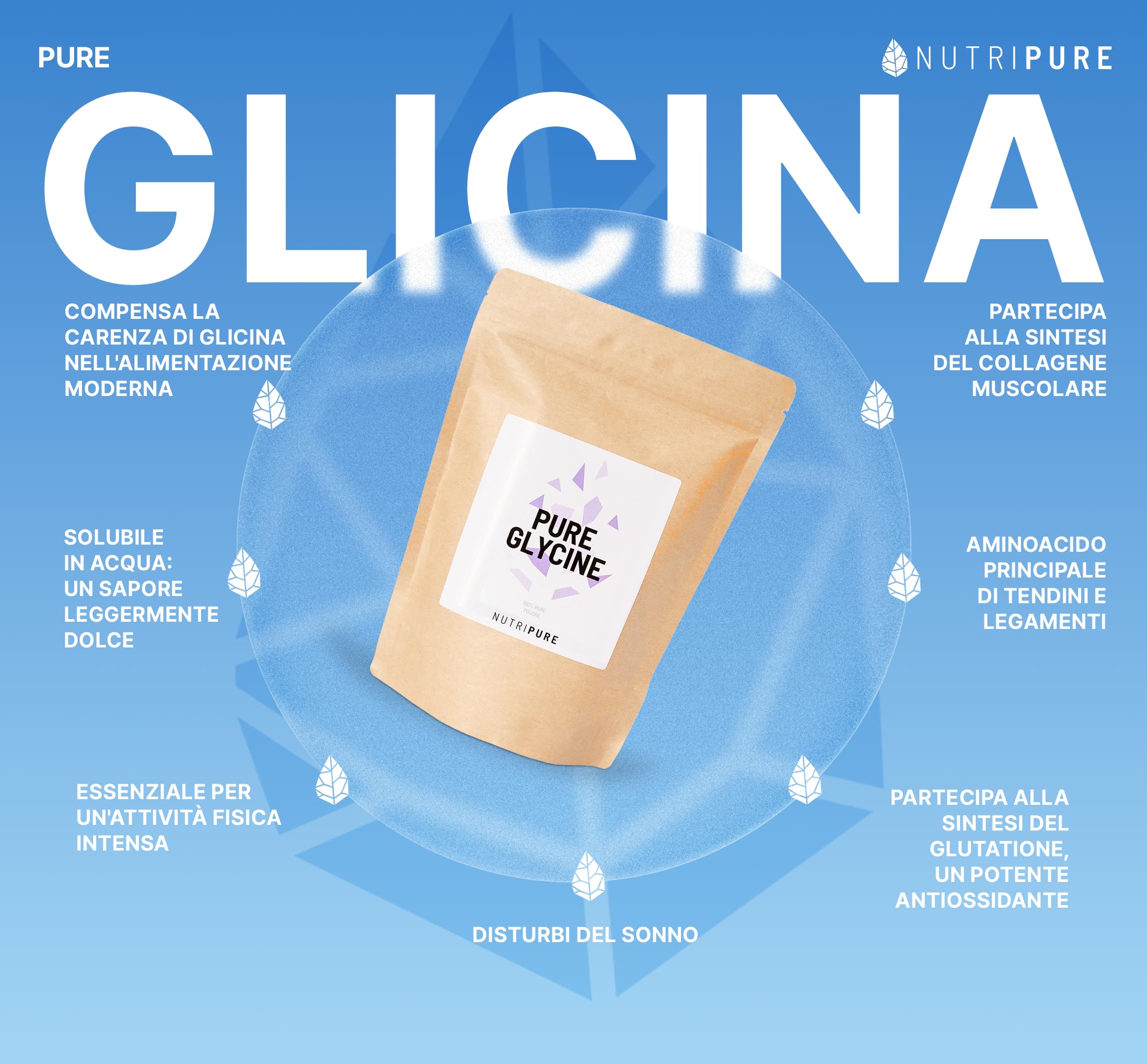 Glicina Pura | 100% Vegano | Aminoacido Essenziale | Ideale Per La Ricostruzione Del Collagene, Le Articolazioni E La Tendinite | Senza OGM, Senza Additivi | 31 Dosi | Bustina Da 310 G | Nutripure