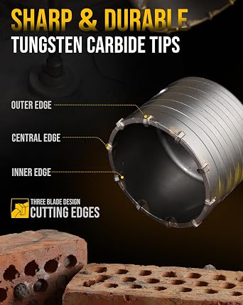 TGFTGF 3-1/8 Concrete Hole Saw Kit, Tungsten Carbide Masonry Hole Saw Kit with 9-27/32 SDS Plus Bit Shank Drill Bit Sets for Concrete, Brick, Stone, Cement, Tile, Wall Drilling