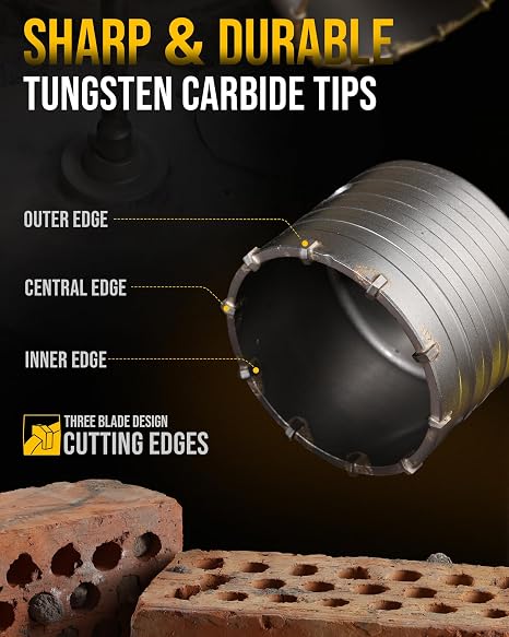 TGFTGF 3-1/8 Concrete Hole Saw Kit, Tungsten Carbide Masonry Hole Saw Kit with 9-27/32 SDS Plus Bit Shank Drill Bit Sets for Concrete, Brick, Stone, Cement, Tile, Wall Drilling