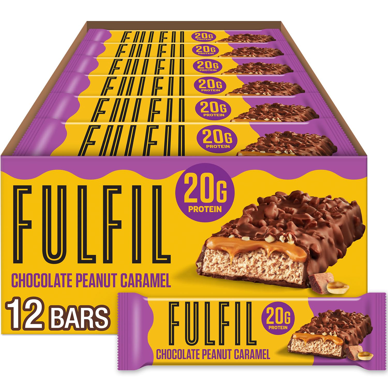 FULFIL Protein Bars Chocolate Peanut Caramel Flavour 20g Protein Pantry Staples Pack of 12
