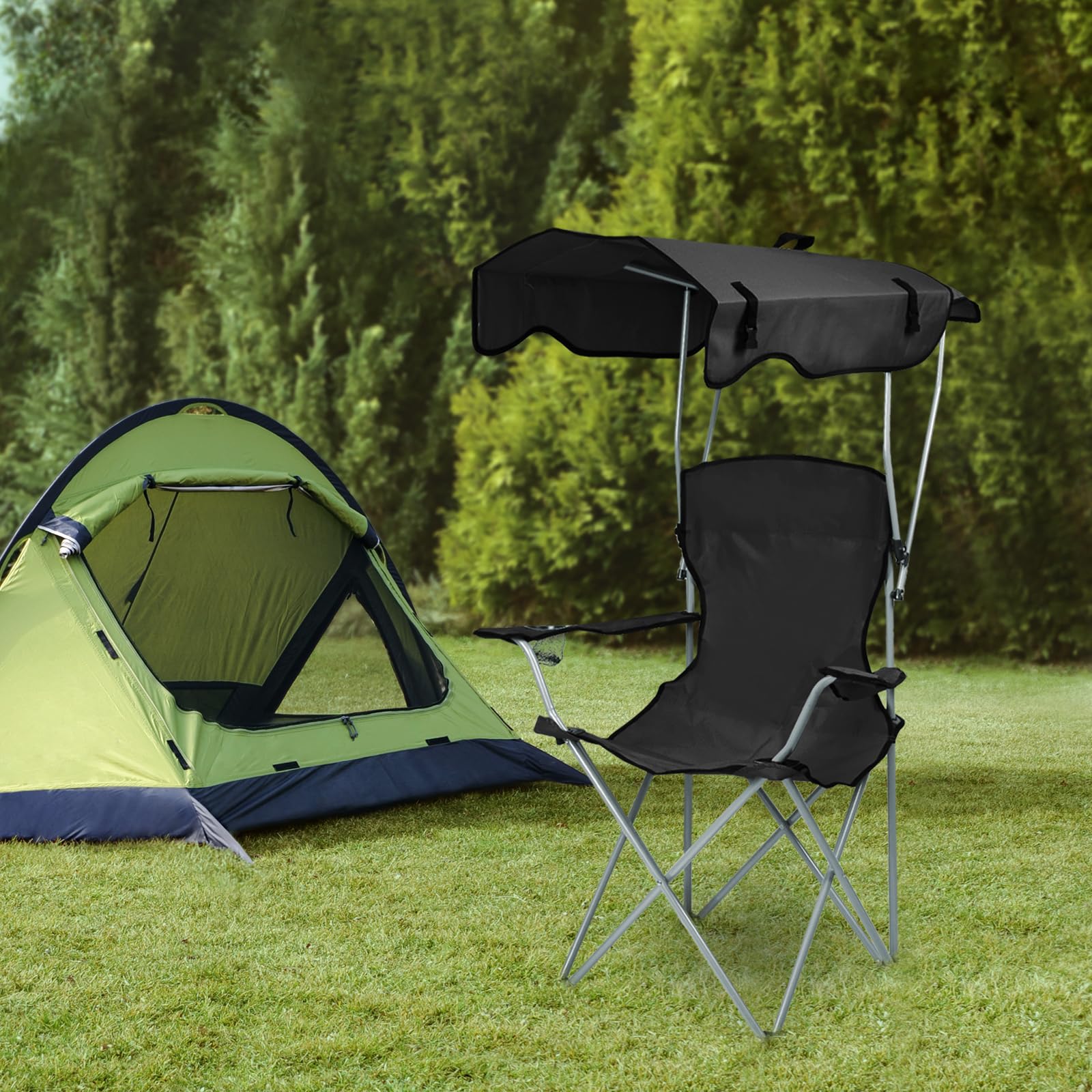 Chaise Pliante Camping Fauteuil Pliable Chaise de Plage Ultra léger avec Porte Gobelet et Sacs de Transport, Parasol, Idéal Voyages, Pêche, Festival, Camping, Plage (Noir)