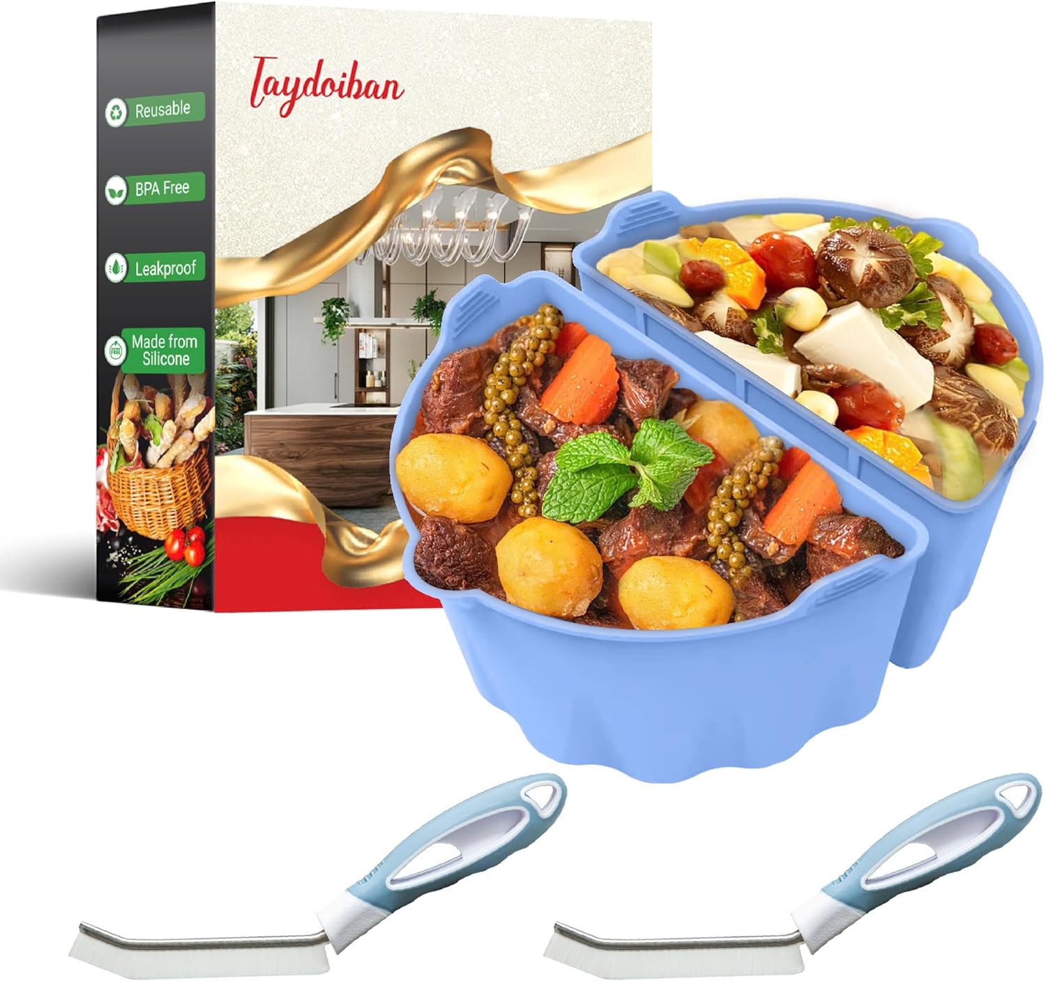 Silicone Slow Cooker Liners Compatible With Crock Pot 6-8 QT,Slow Cooker Divider Allows Cooking Three Different Meals At Once Time (gray)