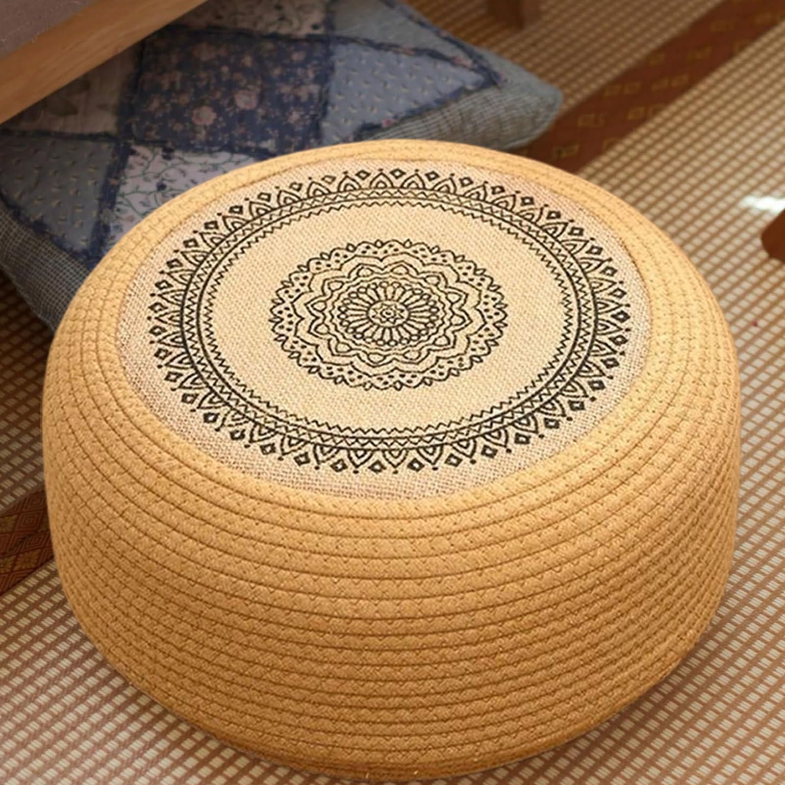 Genérico Cuscino da pavimento | 40 cm fatto a mano in paglia, traspirante, spesso cuscino per meditazione, riposo o seduta in casa, ufficio, camera da o aula decorativo | cuscino per meditazione, riposo o seduta in casa, ufficio, camera da o aula decorati