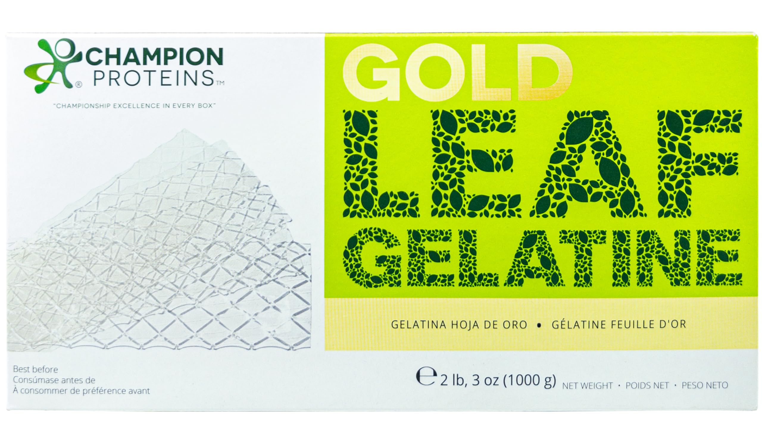 Gold Leaf Gelatin Sheets, 500 Sheets, 200 Bloom, Champion Leaf Gelatine, 1/KG (2.2/Lbs) [100% USA Owned Family Business]