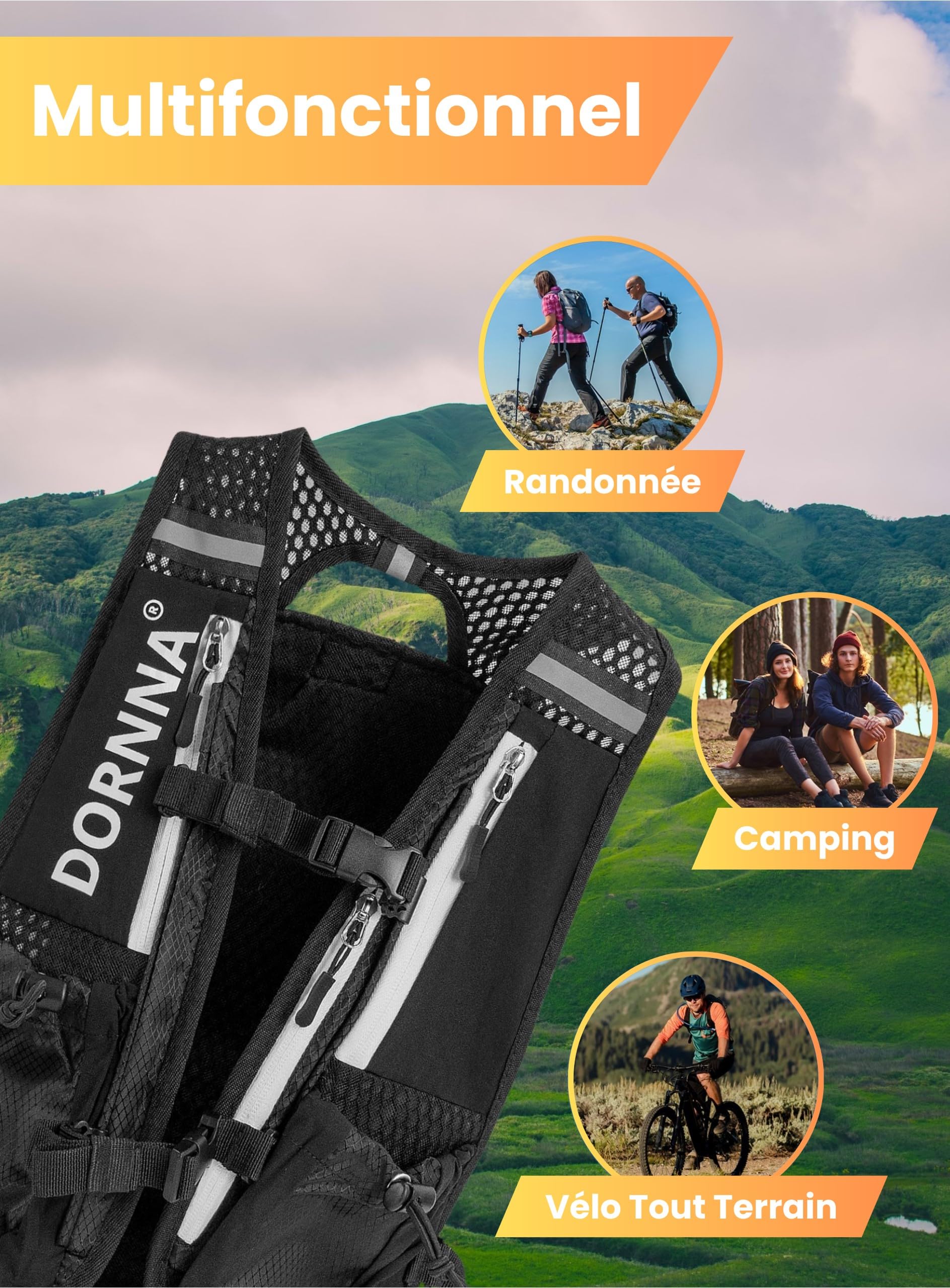Ultra Terra V2 - Sac Trail + 2 PCS Gourde Souple 500 ML sans BPA, Sac Hydratation Running Homme e Femme, Gilet Hydratation Taille Unique.