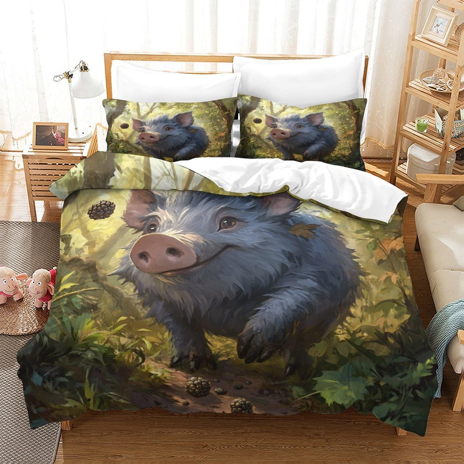 Parure de lit pig 3D microfibre super douce hypoallergénique avec housse de couette 220x240 cm