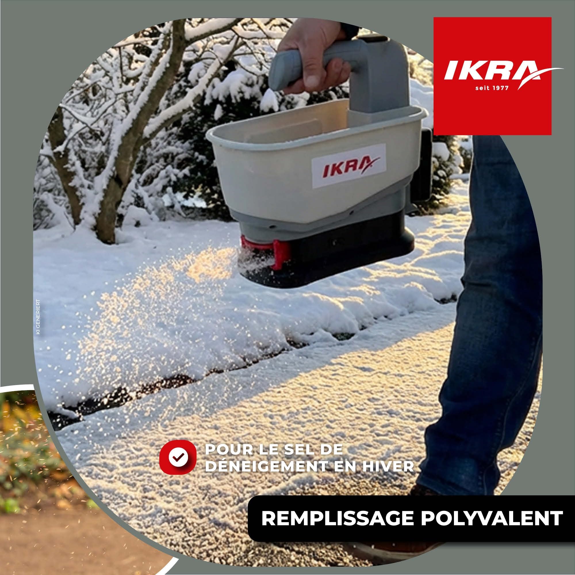 IKRA épandeur IAST 12, largeur d'épandage 5 m, batterie & chargeur incl.