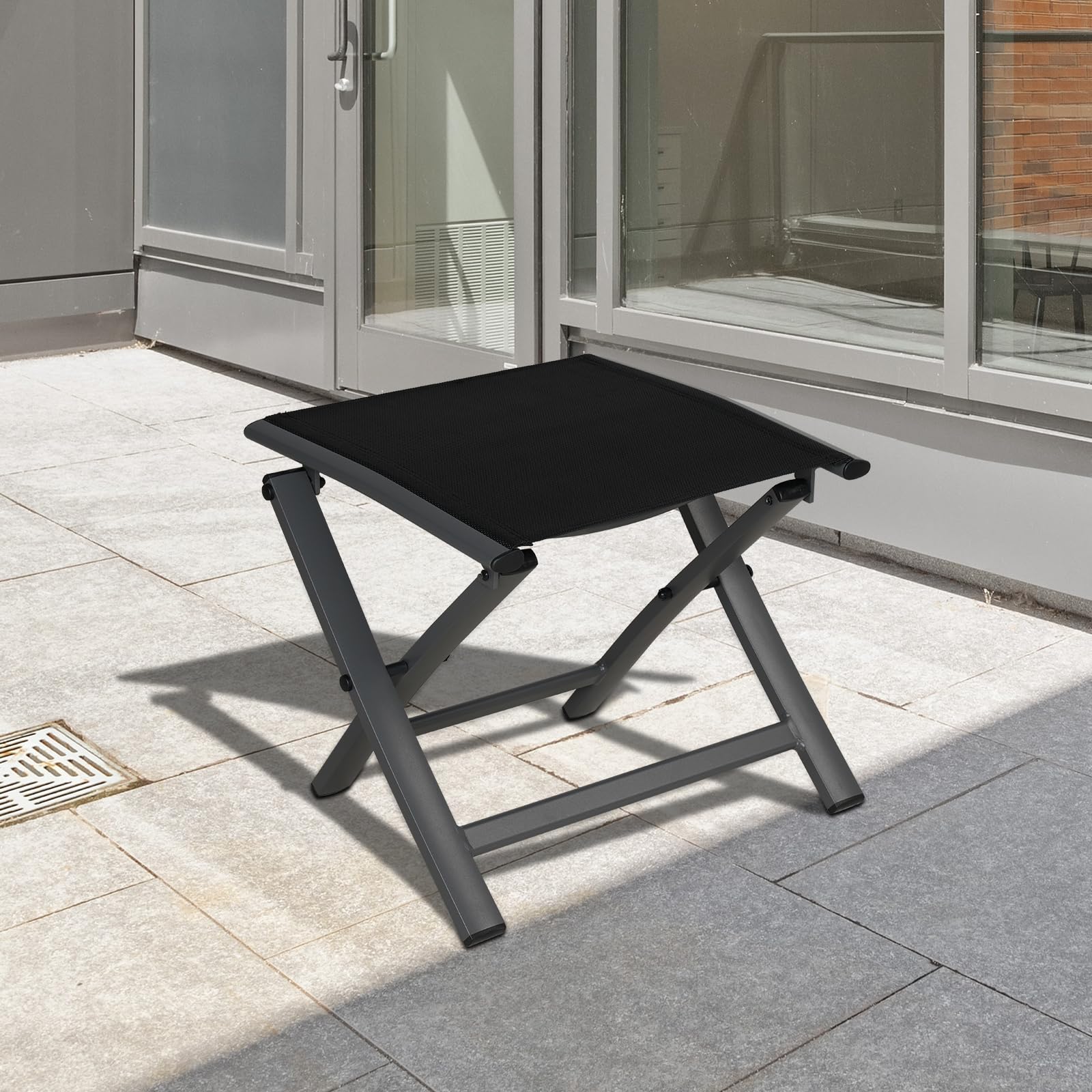 Grand patio Sgabello Poggiapiedi Pieghevole con Gambe in Alluminio, Multifunzionale Sgabellino, Piccolo Moderno Appoggia Piedi, Resistente Sgabello per Giardino, Salotto, Nero 40 x 41 x 45cm