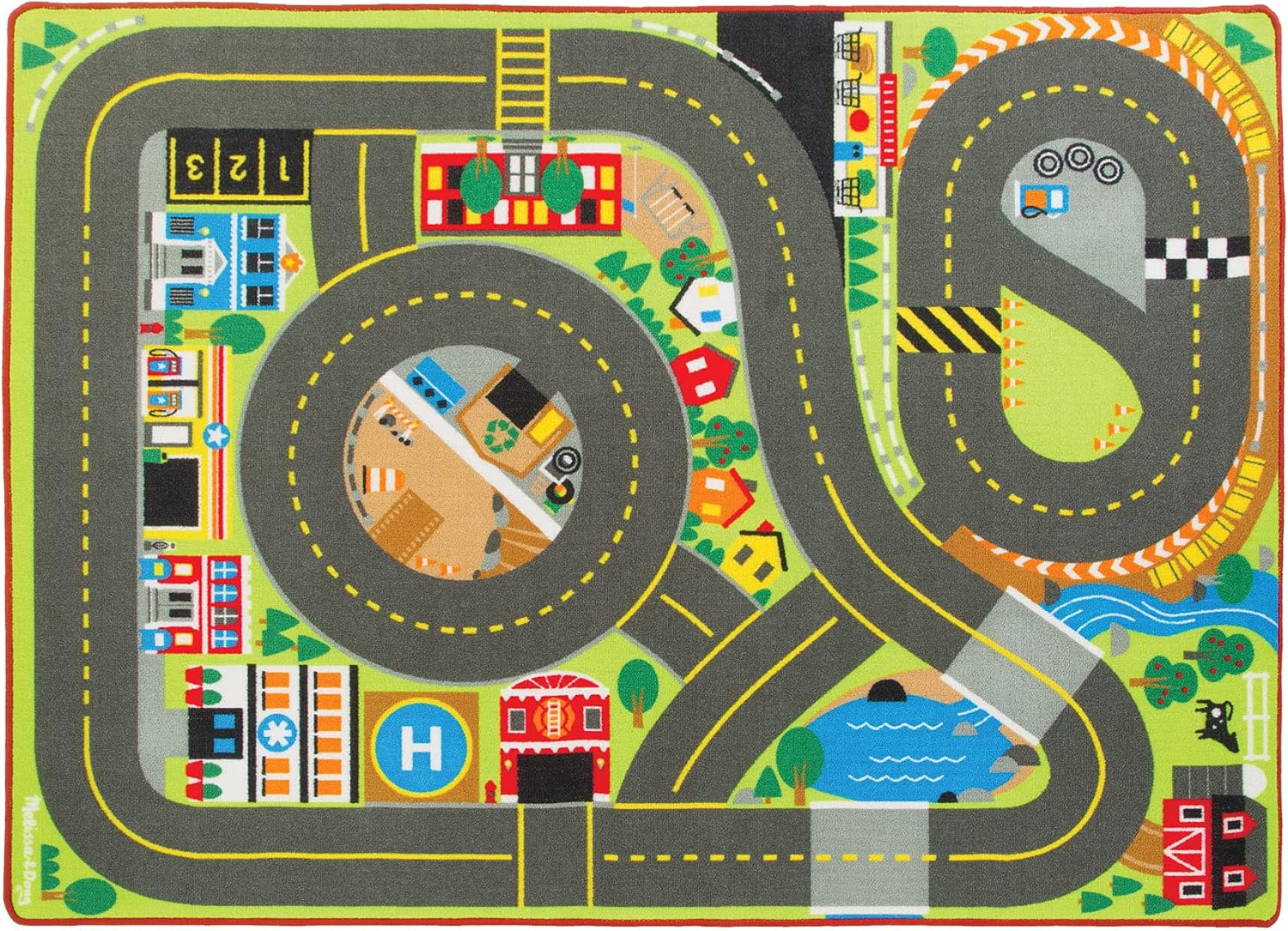 Melissa & Doug Jumbo Roadway Activity Rug With 4 Wooden Traffic Signs (79 x 58 inches)