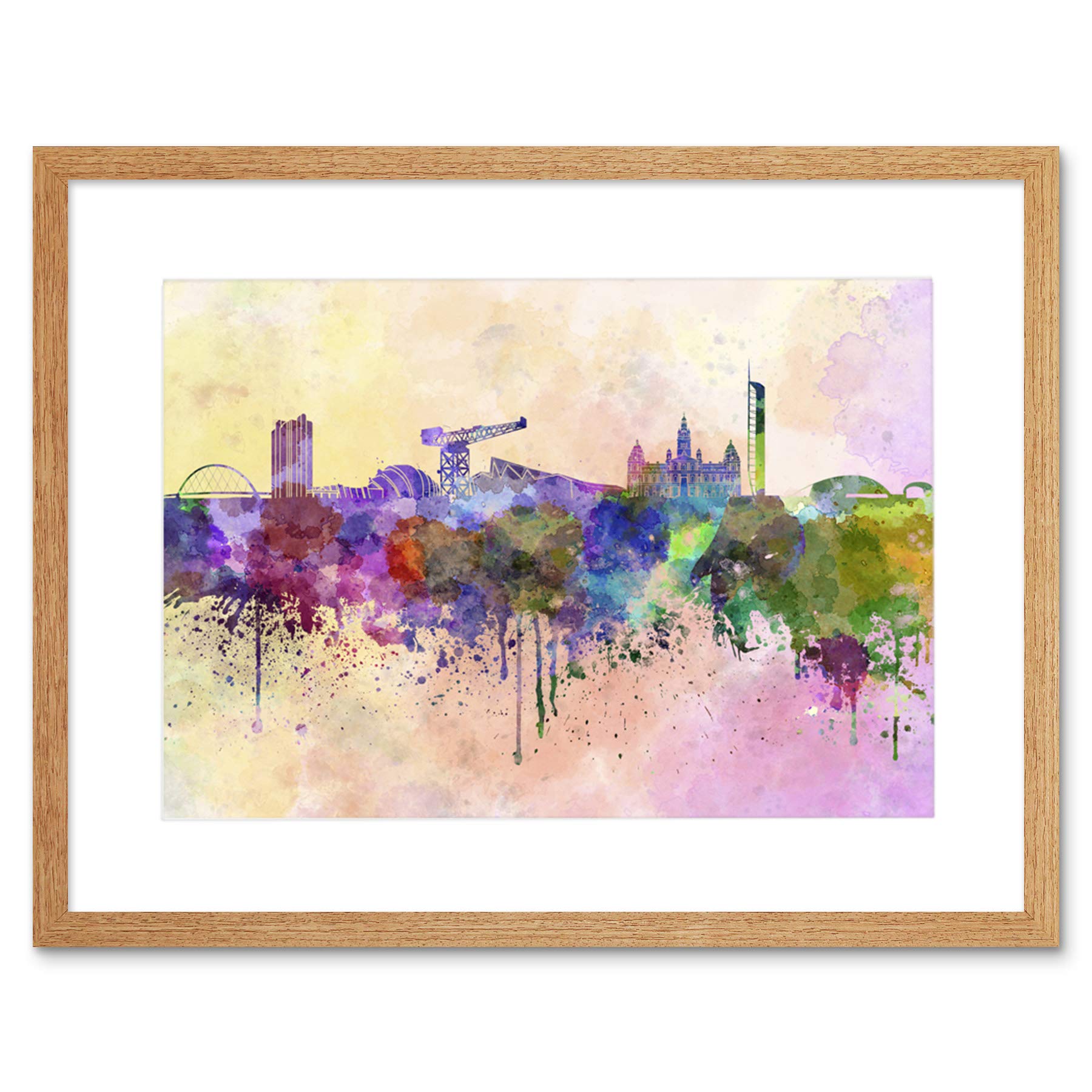 Wee Blue Coo Painting Cityscape Paint Splash Skyline Glasgow Framed Wall Art Print