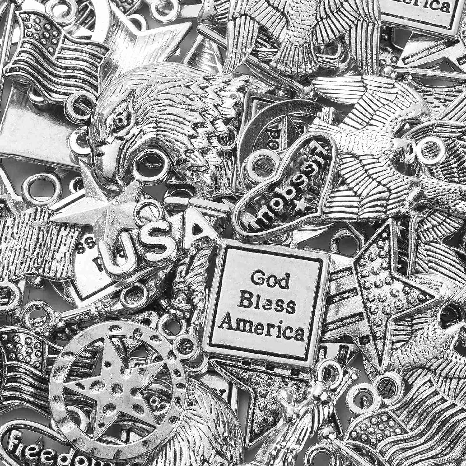 KitBeads 100pcs 10 Styles American Tibetan Star Flag Independence Day Patriotic Tibetan Eagle Liberty USA Charms for Jewelry Making Bulk - Image 5