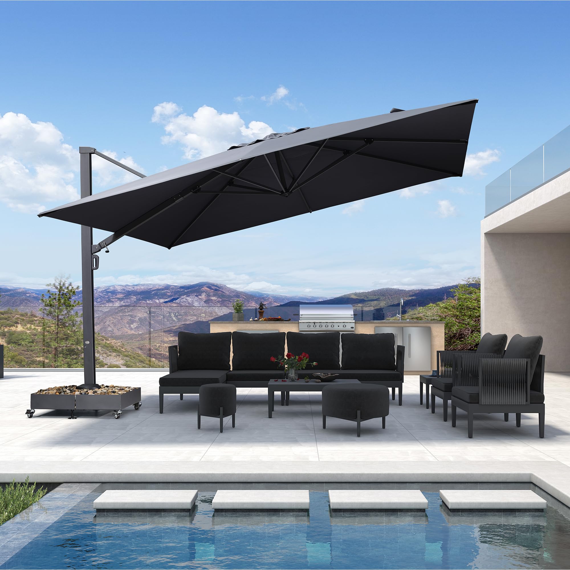 PURPLE LEAF Large Patio Umbrella 13FT Wind Resistant Outdoor Umbrella Grey
