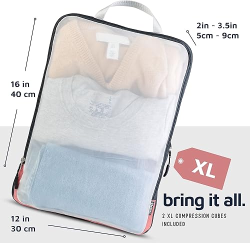 Miniatura 6 de Juego de cubos de embalaje grandes con malla transparente, cubos de embalaje de compresión, organizadores de viaje por TRIPPED Travel Gear, Rosa