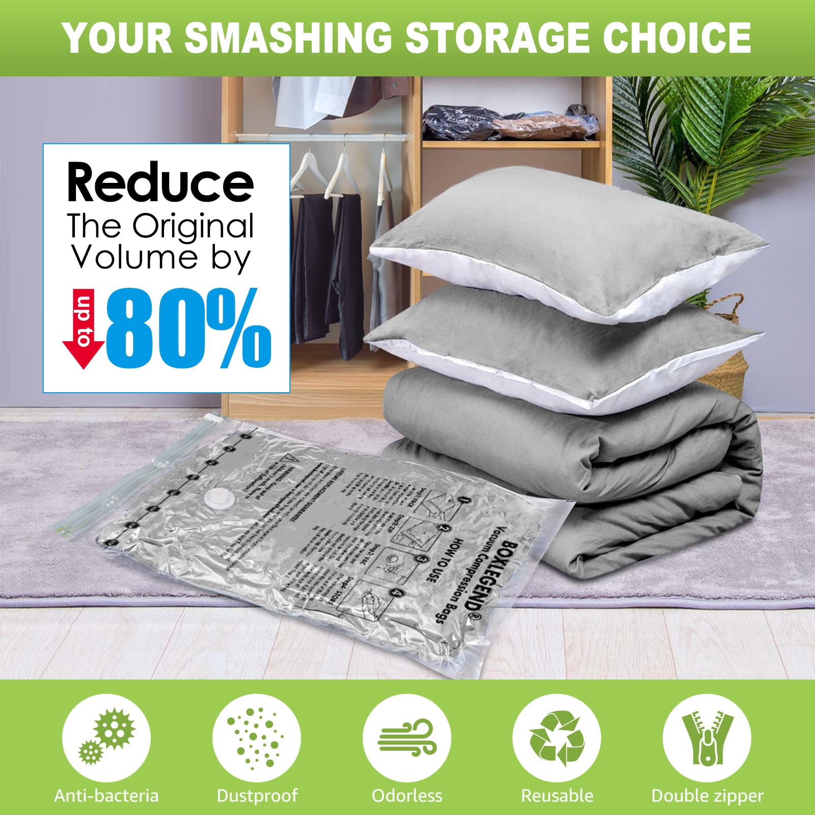 BoxLegend Sacchetti Sottovuoto Vestiti 6 Pezzi 2XL + 2L + 2S Buste Sottovuoto Sacchetti Salvaspazio Aspirapolvere Viaggi Deposito Domestico per Materassi, Vestiti, Trapunte