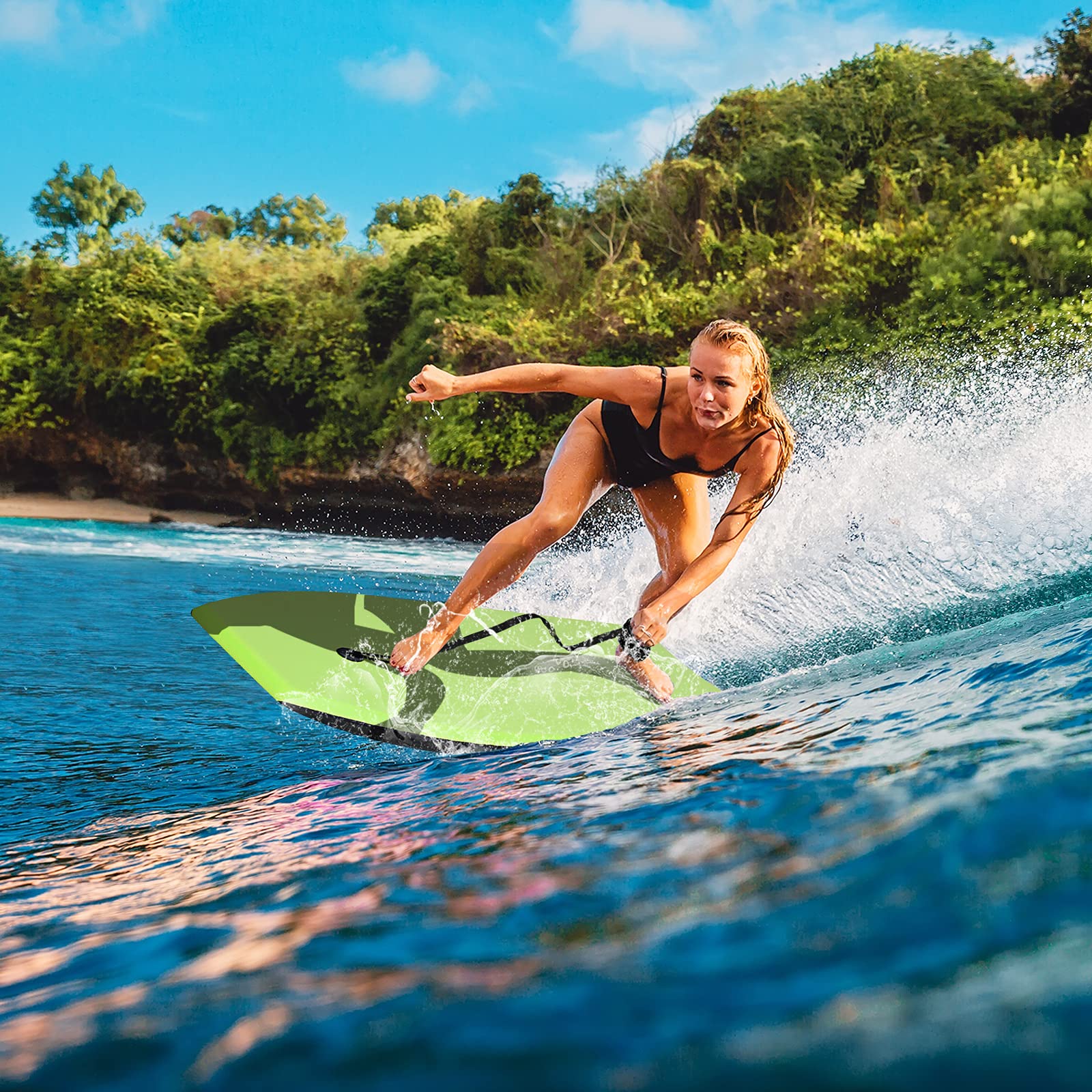 GYMAX Planche de Surf en XPE et HDPE Robuste, Charge Max 85 kg | Bodyboard Vert pour Plus de 14 Ans, 105×51×6 cm, Sangle de 90 cm et Motif de Crâne