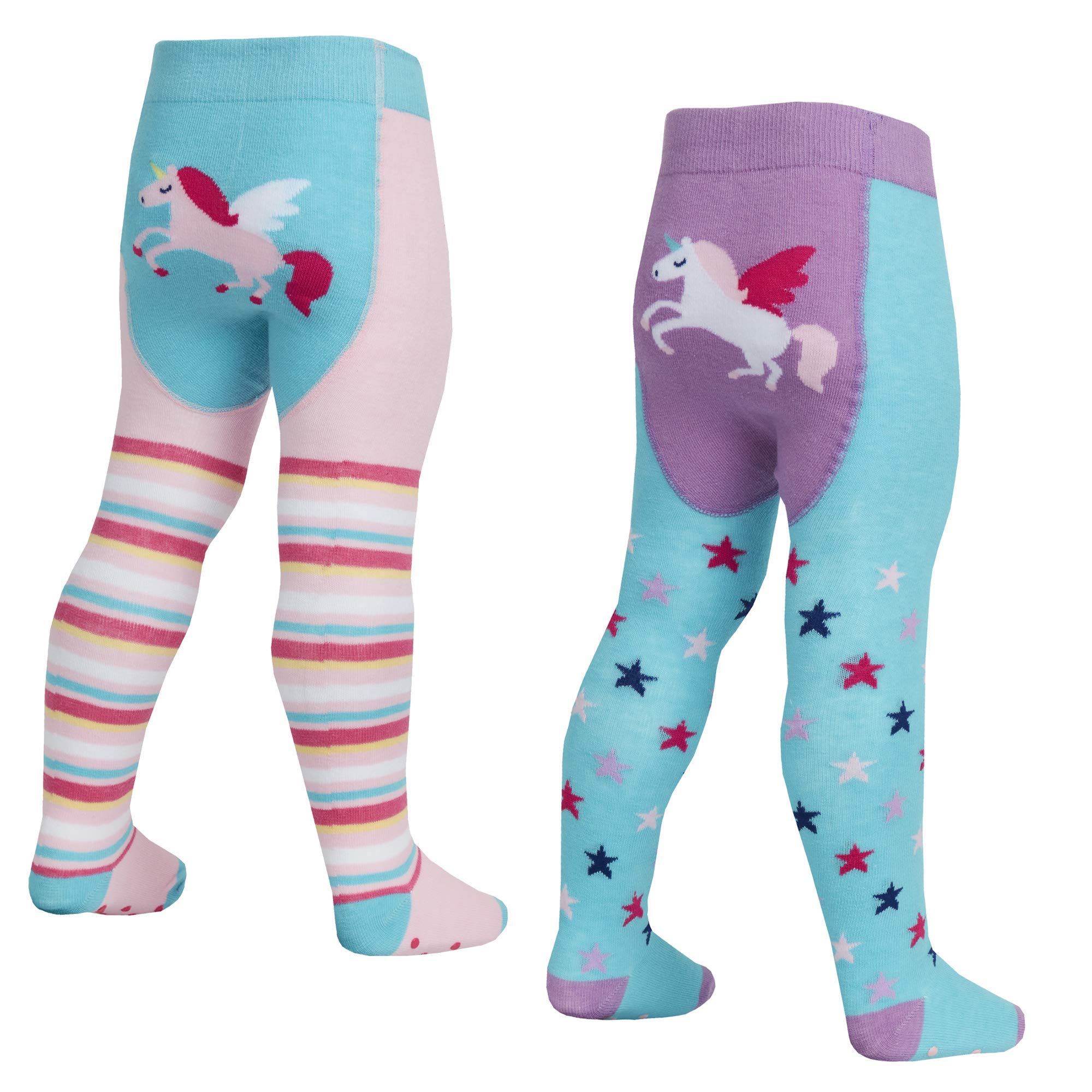 Baum 2 Pairs Unicorns Babies 2 Pack Cotton Rich Novelty Tights ~ Unicorns, Owl, Elephant (0-6 Months, )