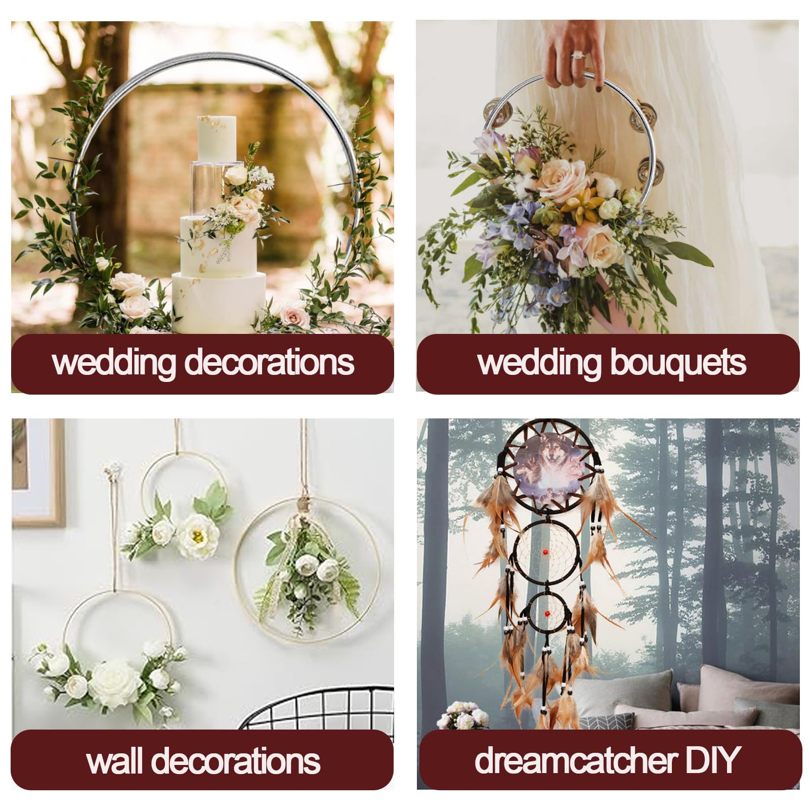 20 Stück Metallringe Bastelset 10-20cm - Silberne Deko Ringe Für Traumfänger Hochzeitsdeko Floristik