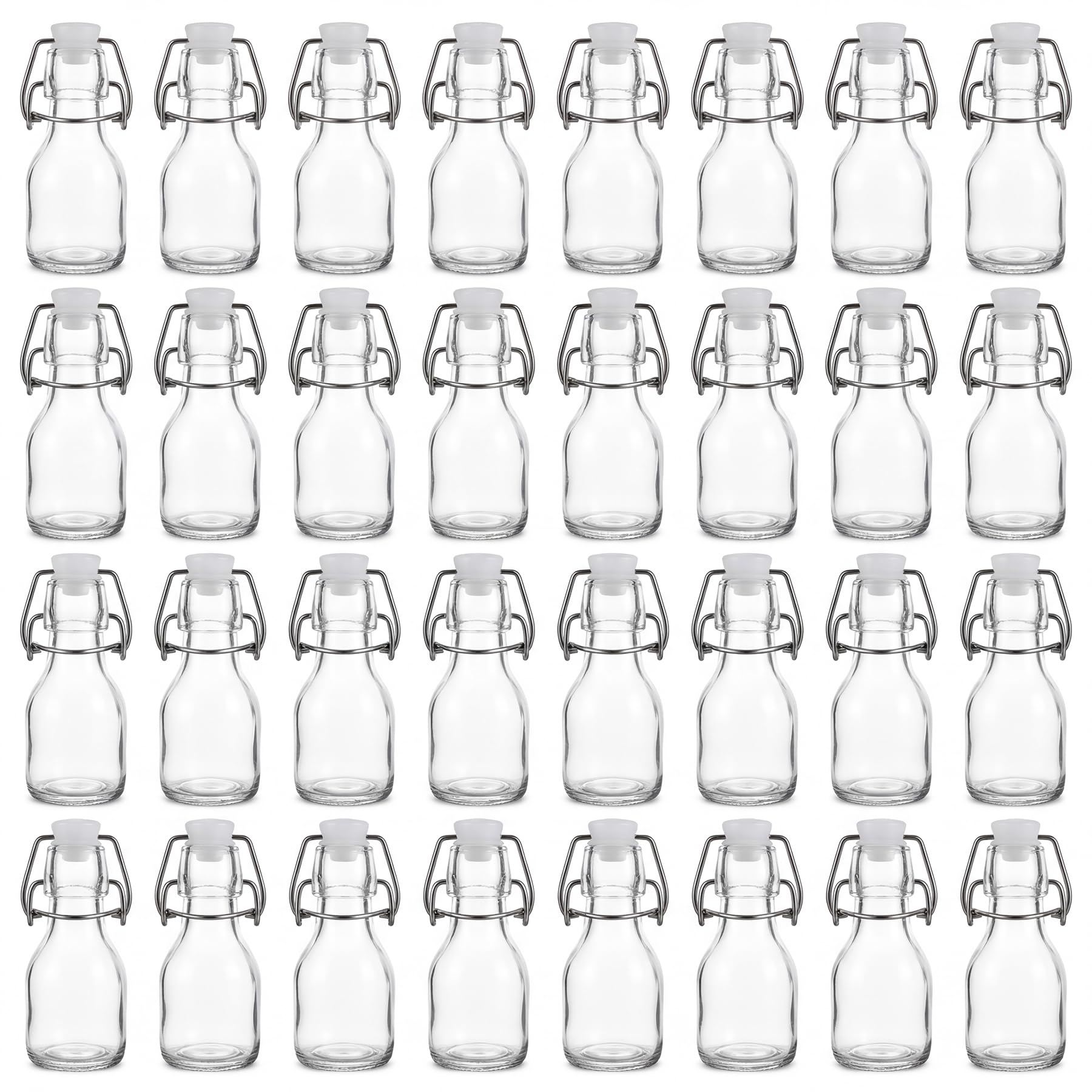 Kingrol 30 Pack 2 oz Glass Bottles with Swing Top Lids, Small Airtight Bottles for Vanilla Extract, Juice Shot, Maple Syrup, Mini Glass Bottles for Wedding Party Favors & DIY Gifts
