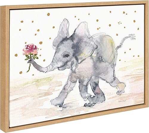 Miniatura 2 de Kate and Laurel Sylvie - Lienzo enmarcado con acuarela de elefante bebé por Patricia Shaw, 18 x 24 pulgadas, arte natural de animales caprichosos