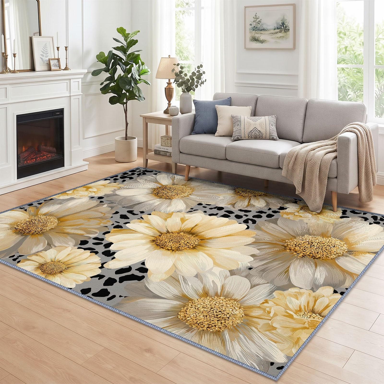 Generisch Tappeto lavabile a pelo corto per camera da letto, stampa floreale, antiscivolo, morbido, per bagno, sala da pranzo, corridoio, grande, 80 x 150 cm