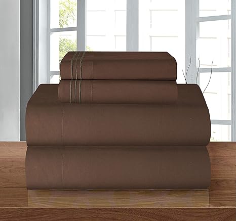 Elegant Comfort 1500 Premier Wrinkle Resistant Hotel Quality Ultra Soft Luxurious 4-Piece Bed Sheet Set, Full, Chocolate Brown