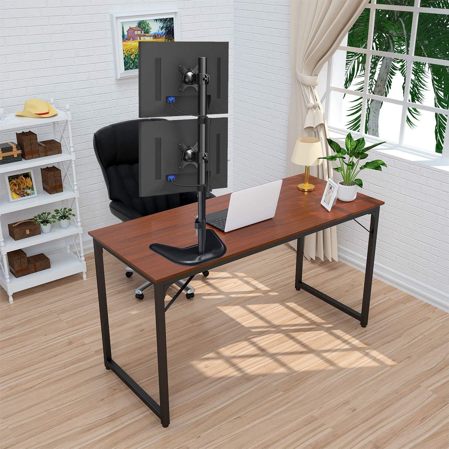 🔥 Crazy Deals FORGING MOUNT Dual Monitor Stand - Vertical Stack Screen Free-Standing Holder LCD Desk Mount Fits Two 13 to 32 Inch Computer Monitors with C Clamp Grommet Base,VESA 75 100 Compatible