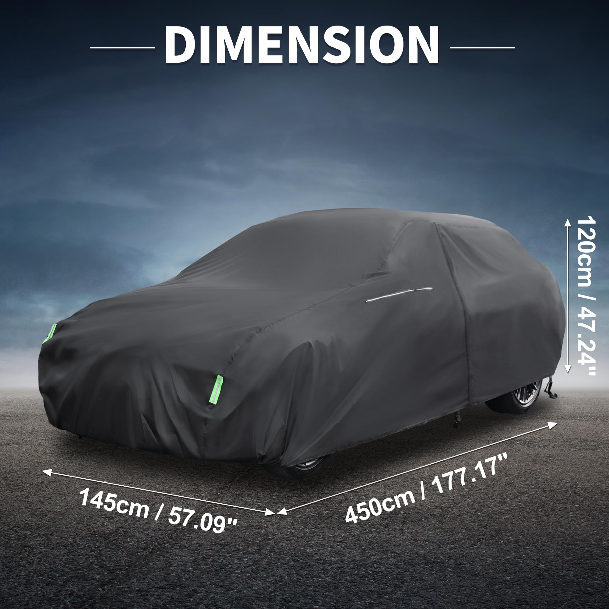 X AUTOHAUX wasserdichte Autoabdeckung, Auto Zubehör, 210D-PU, für den Außenbereich, Vollgarage für Allwetter, Regen, Sonne, Schnee, universelle Passform für Limousine, Länge 449,6 cm