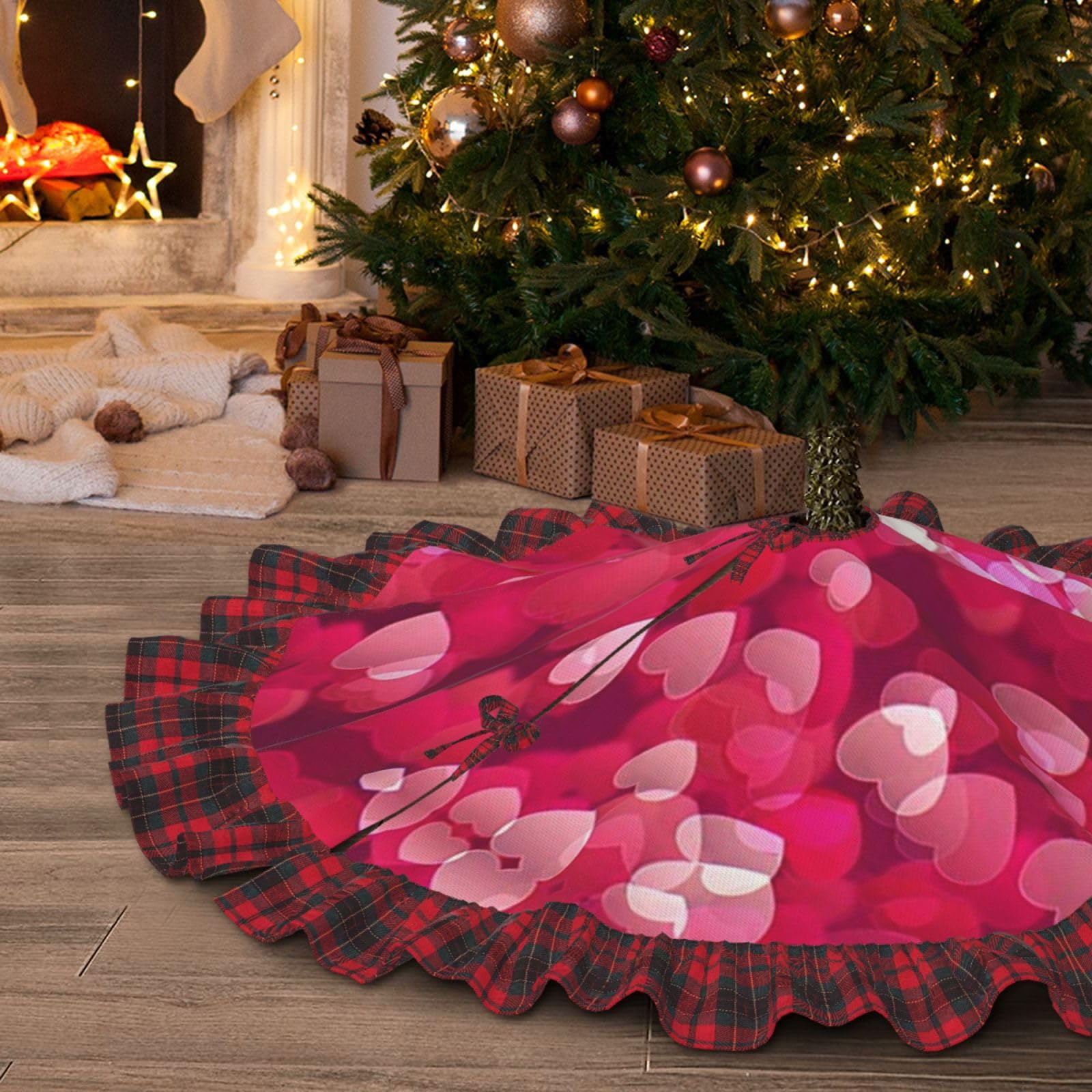 Liefde harten met paraplu kerstboom rok kwastje kerstboom mat