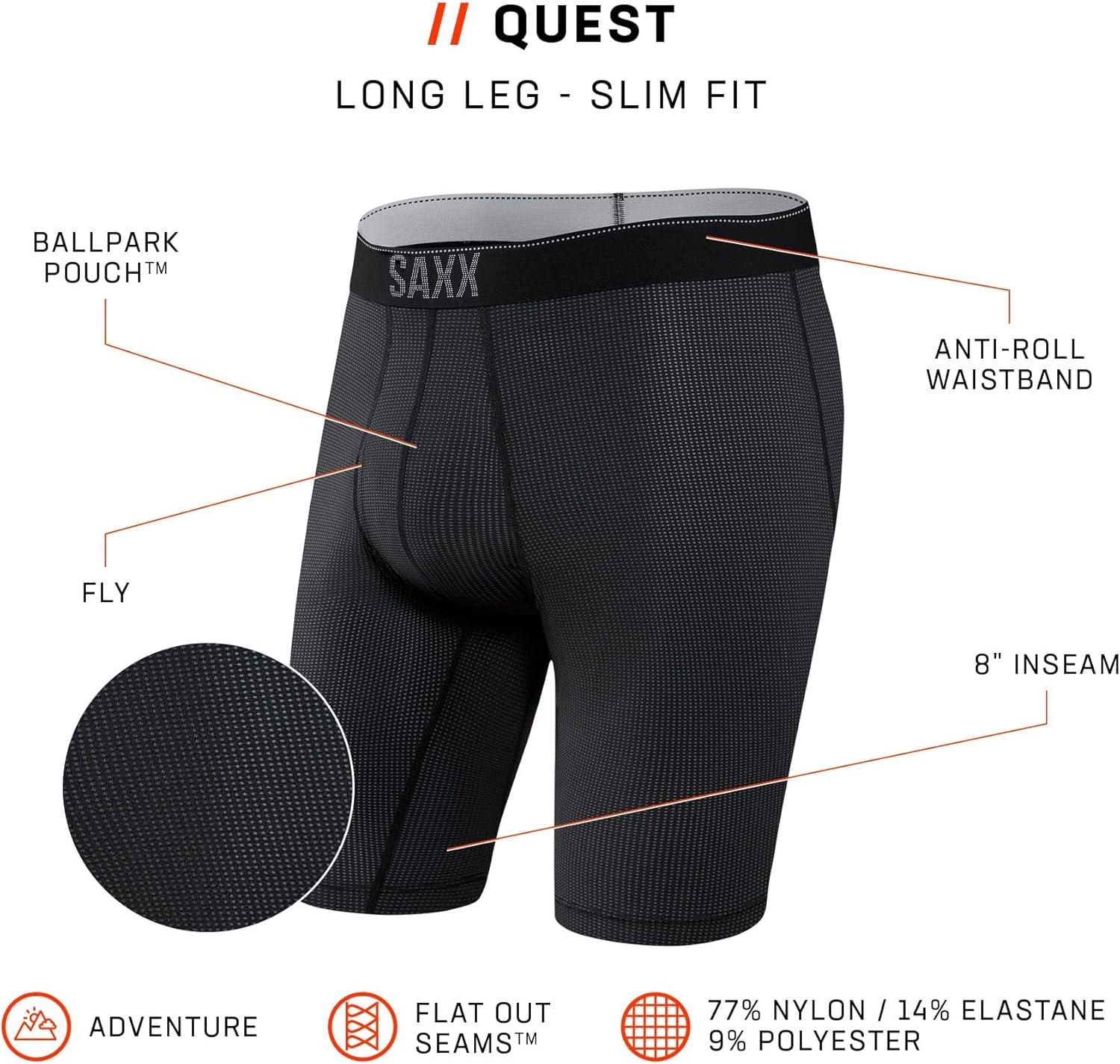 SAXX Underwear Co. Men's Underwear with Pouch Quest Quick Dry Mesh Long Leg Fly - Image 6