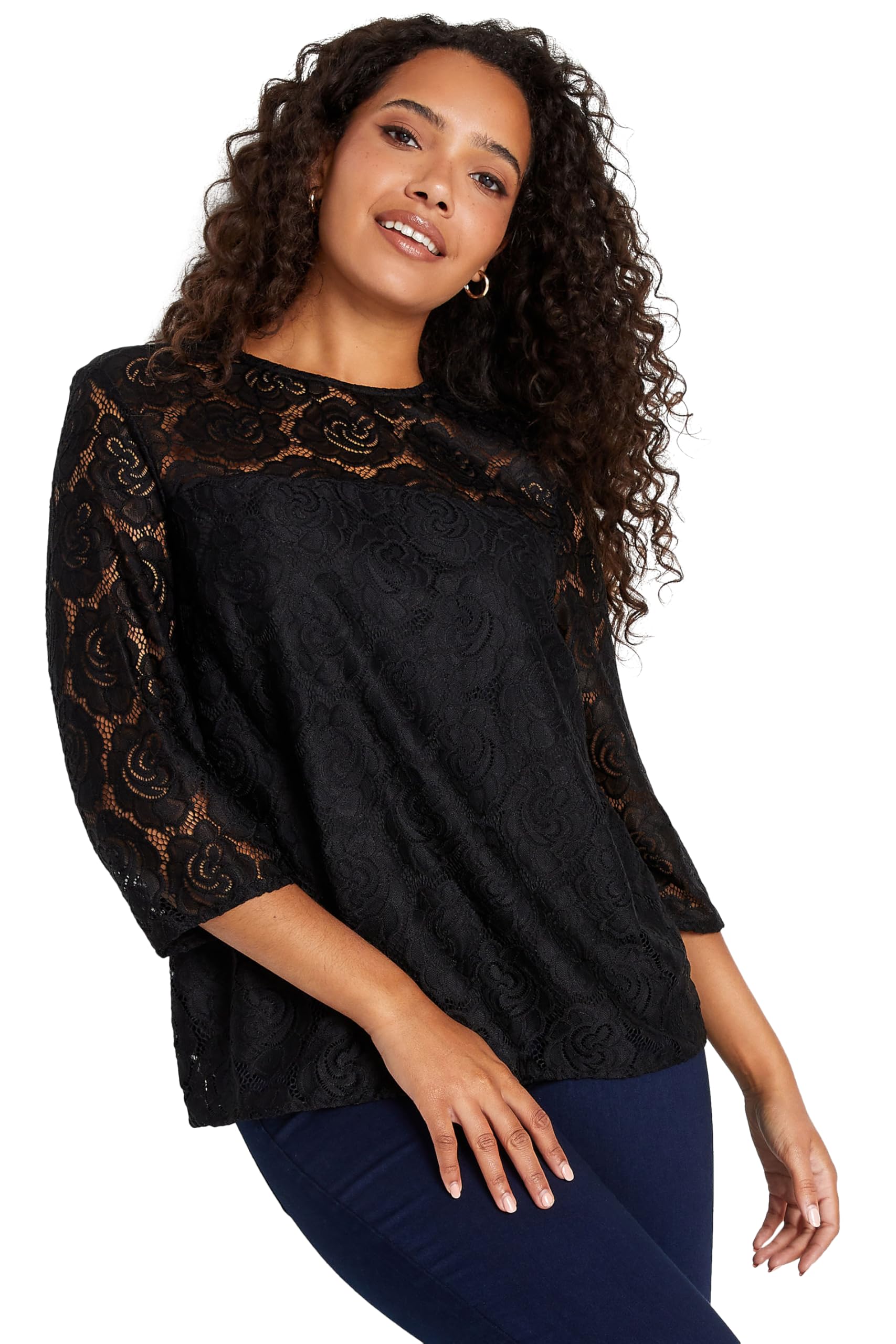 Women's Black M&Co M&Co Floral Lace Top Size 10