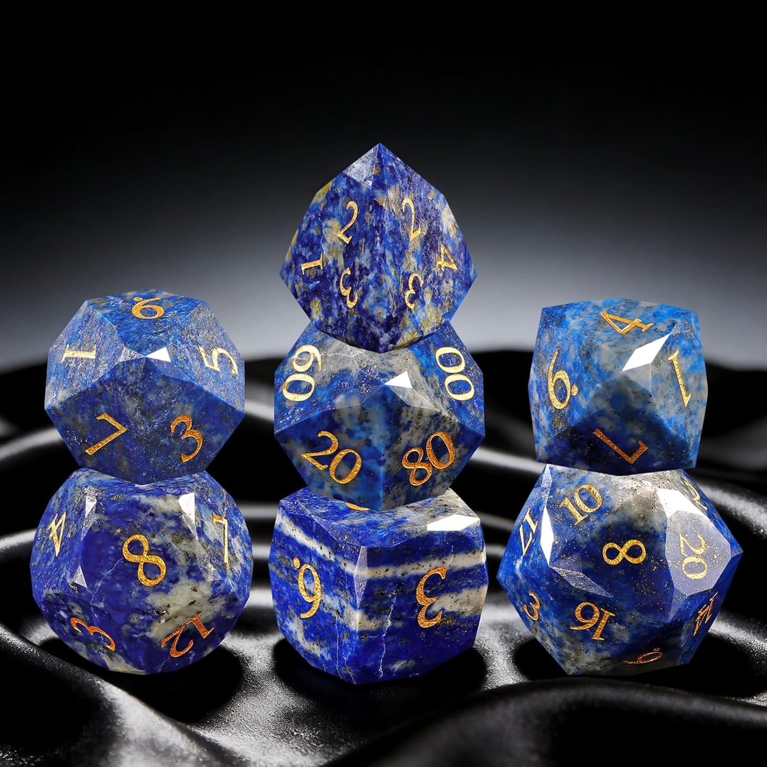 Unique Gemstone Dice Set 7PCS, Handmade Natural Stone Polyhedral DND Dice with Premium Gift Case for Board Game Lovers Birthday Gift