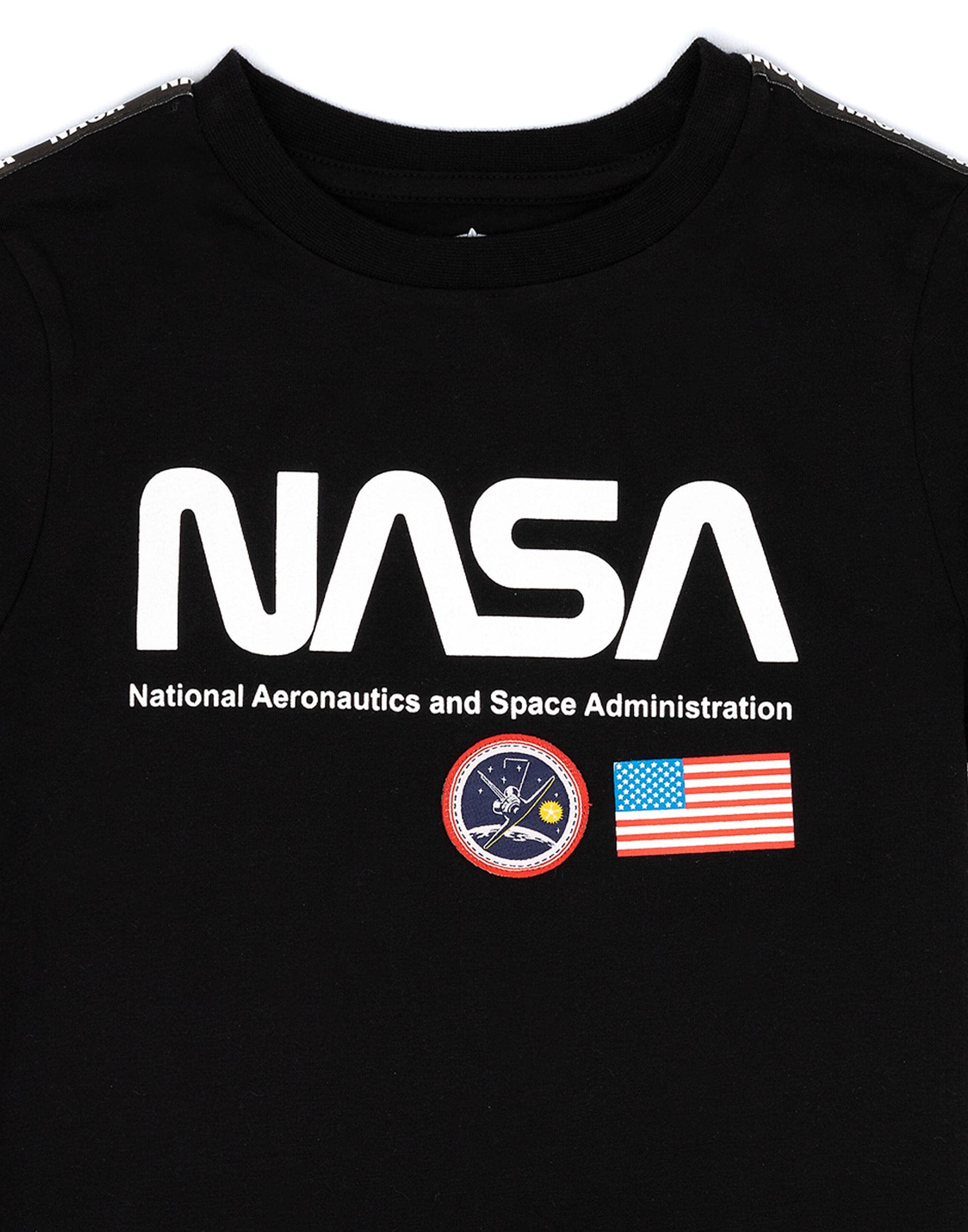 NASA Dziecięca Czarna Koszulka | Chłopięcy Astronauta Administracja Kosmiczna Logo Koszulka z Krótkim Rękawem | Towar Narodowy Aeronautics Clothing Outfit Merchandise