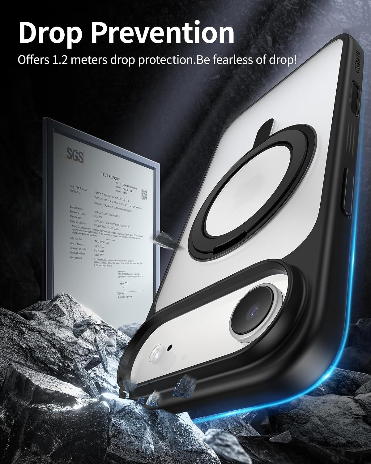 NIMASO for iPhone Air Case with Ring Stand 360°Rotatable, Compatible with MagSafe, Shockproof Military Grade Protection, Translucent Matte Back, Magnetic Kickstand Phone Case for iPhone Air image 3