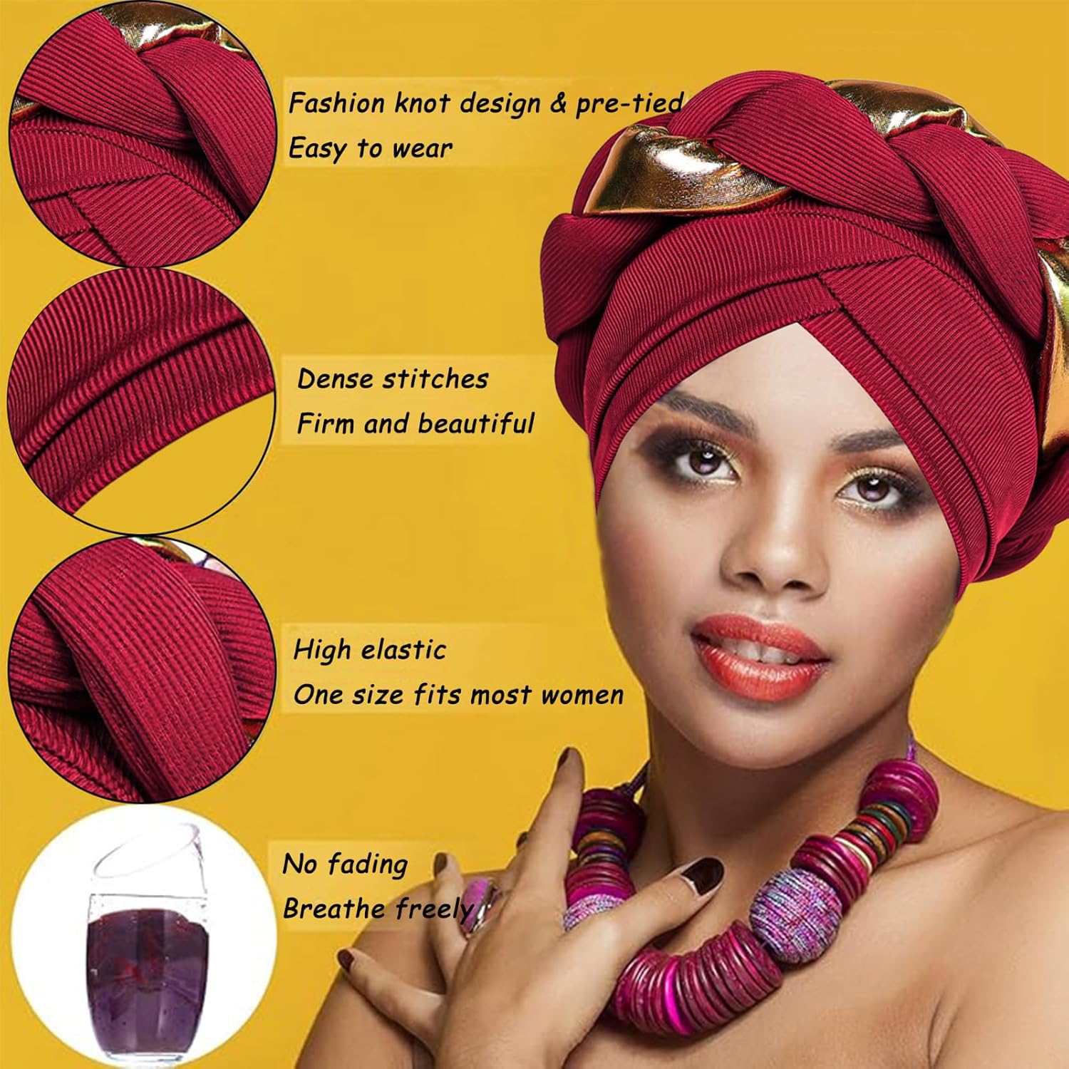 African Women Turban 2 Pcs Twisted Head Wraps for Black Women Pre-Tied Braid Cap Headwear Beanie Hats Hair Cover Headscarf - Image 3