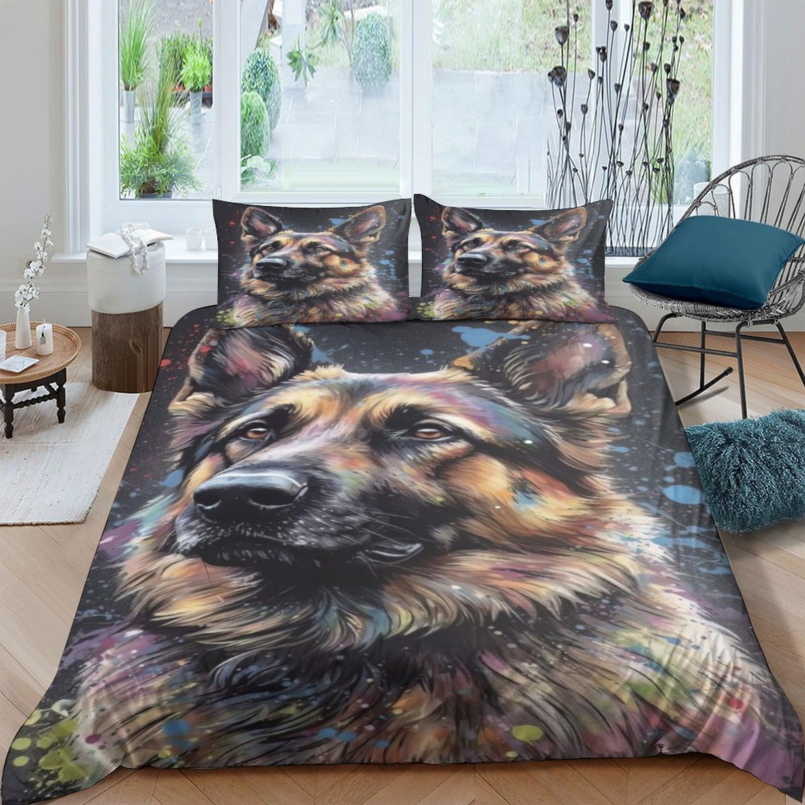 Qpirinmex Boys German Shepherd Dog-1 German Shepherd Dog Duvet Cover Set Bedding Quilt Cover Cute Dog Set With Shames Soft Microfiber Xmas Bedding Sets With Zipper 3Pcs And Girls Double（200X200cm）