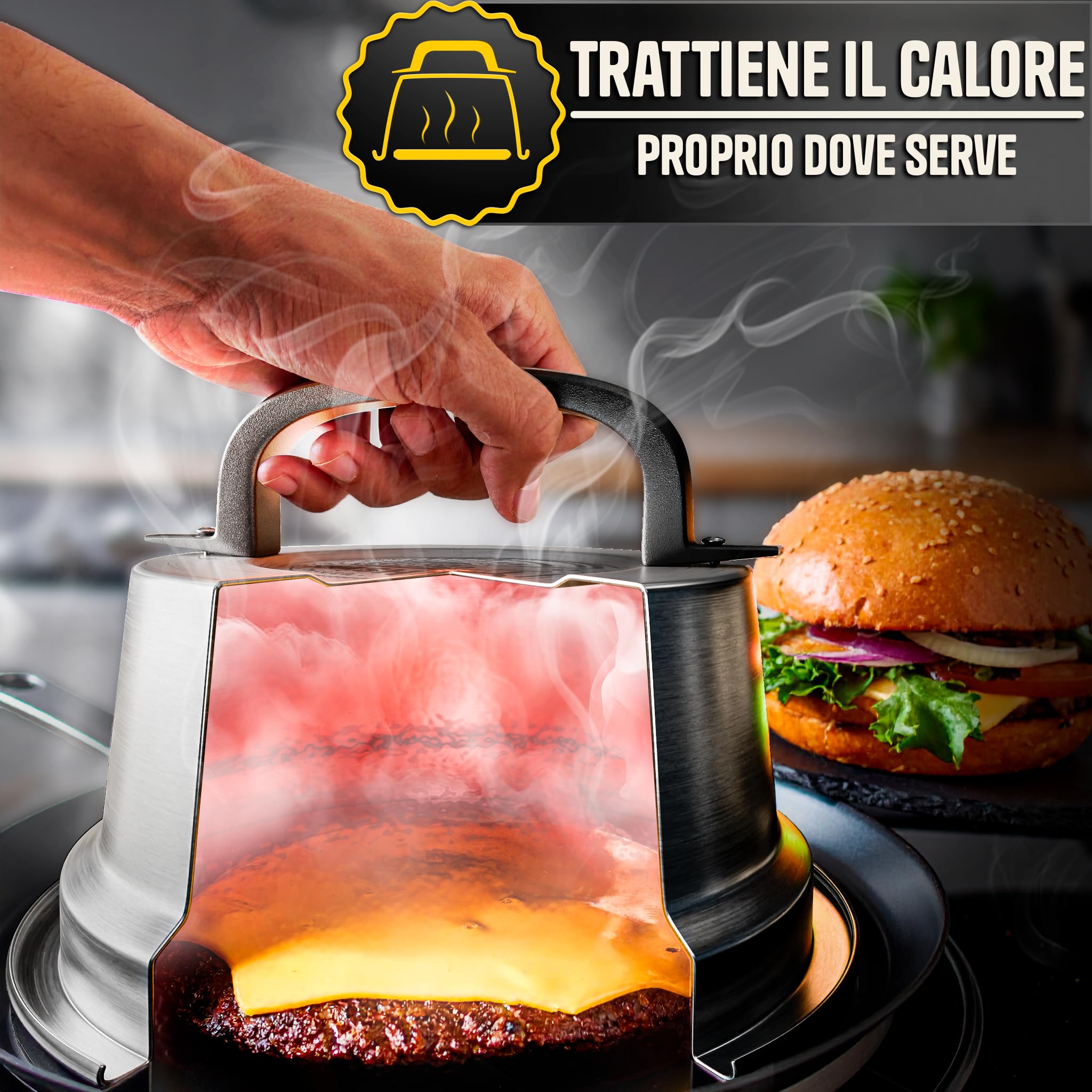 SMASHI® Kit Smash Burger Professionali in Acciaio Inox 304 Certificato EU Contatto Alimentare | Smash Burger Press - Pressa Hamburger Trattamento Antiaderente | L'autentico Smash Burger Kit (6 unità