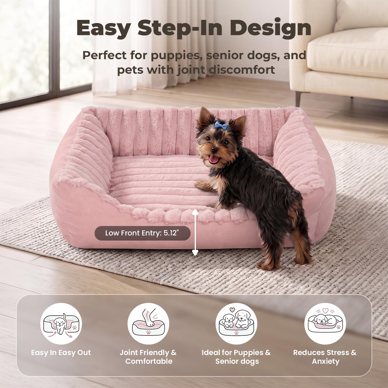 Avont Cuccia Cane Interno, Cuccia per Animali Domestici con Fondo Antiscivolo e Cuscino Rimovibile, Lavabile, per Cuccioli di Piccola e Pedia Taglia, Rosa (S)