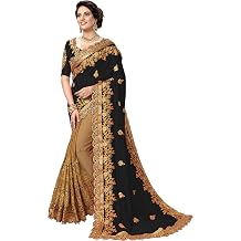 TRENDMALLS Womens Silk Satin Embroidery Saree with Unstitched Blouse
