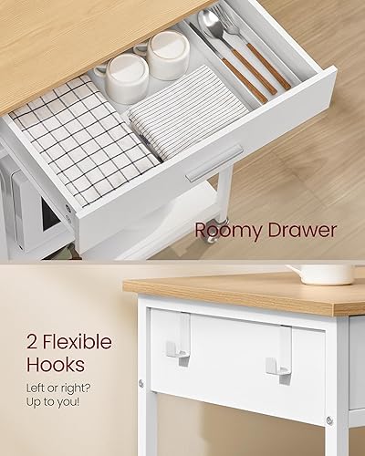 Miniatura 6 de VASAGLE Isla rodante de cocina, carrito de cocina móvil con almacenamiento sobre ruedas, 17.7 x 23.6 x 35.4 pulgadas, cajón, 2 ganchos, para