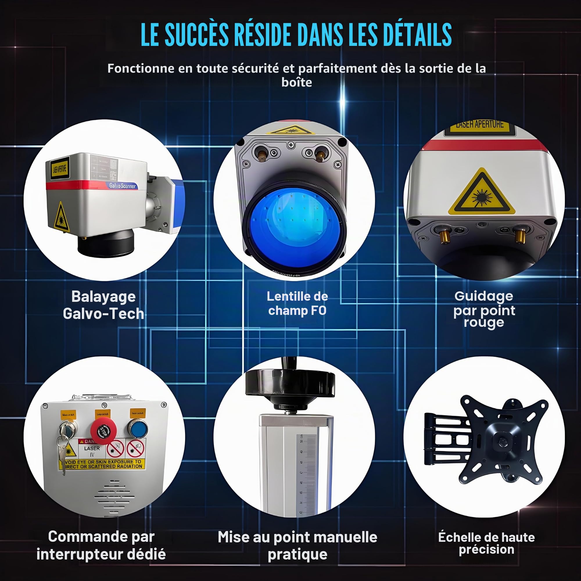 50W Graveur Laser Fibre Machine de Marquage de Fibre Optique 200x200mm Machine de Gravure Laser de Marquage à L'état Solide Pour Métal/Aluminium/Or/Argent/Bijoux Avec Ezcad Logiciel Et Axe de Rotation
