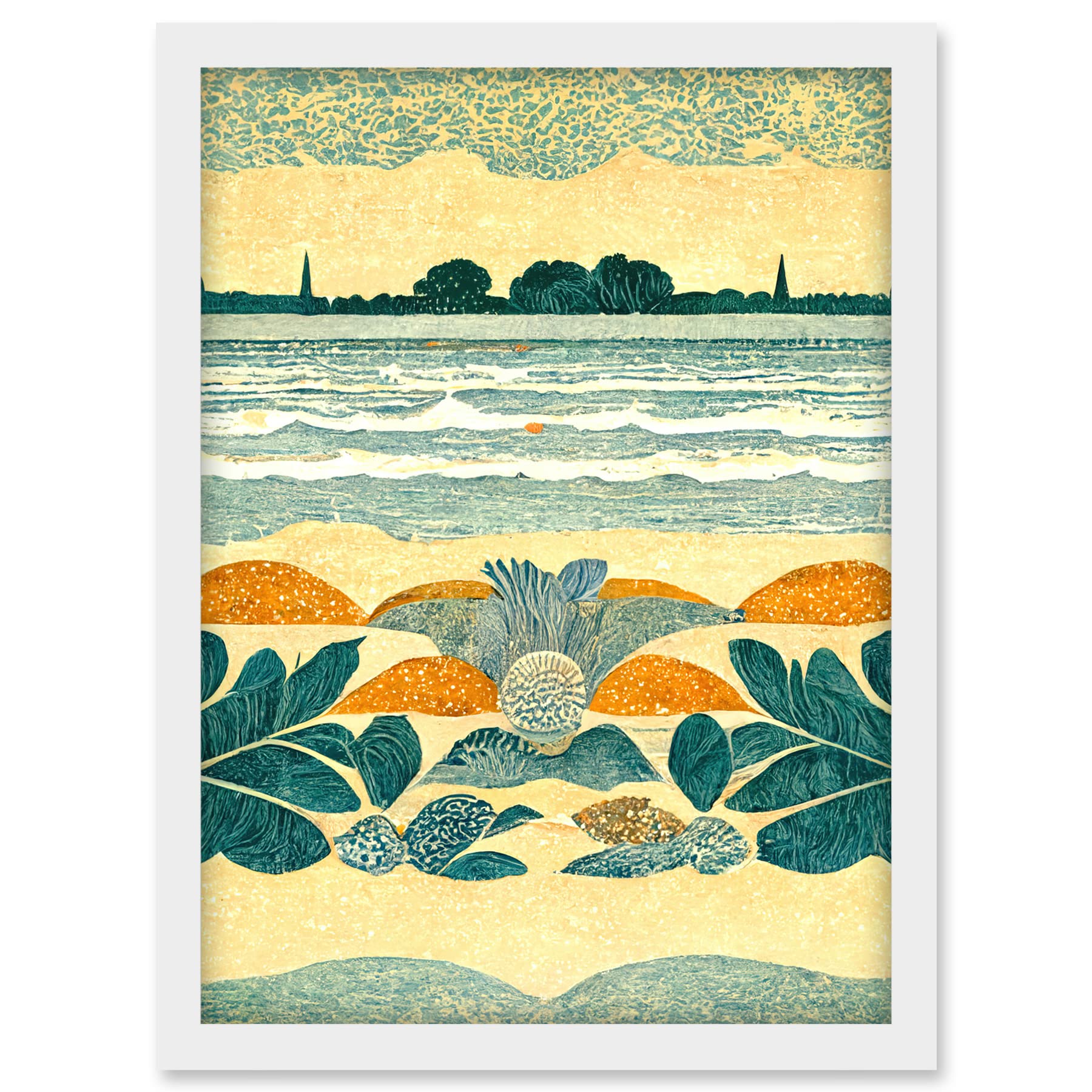 Doppelganger33 LTD Seaweed Sunshine And Seashells Beach Scene Seascape Artwork Framed A3 Wall Art Print